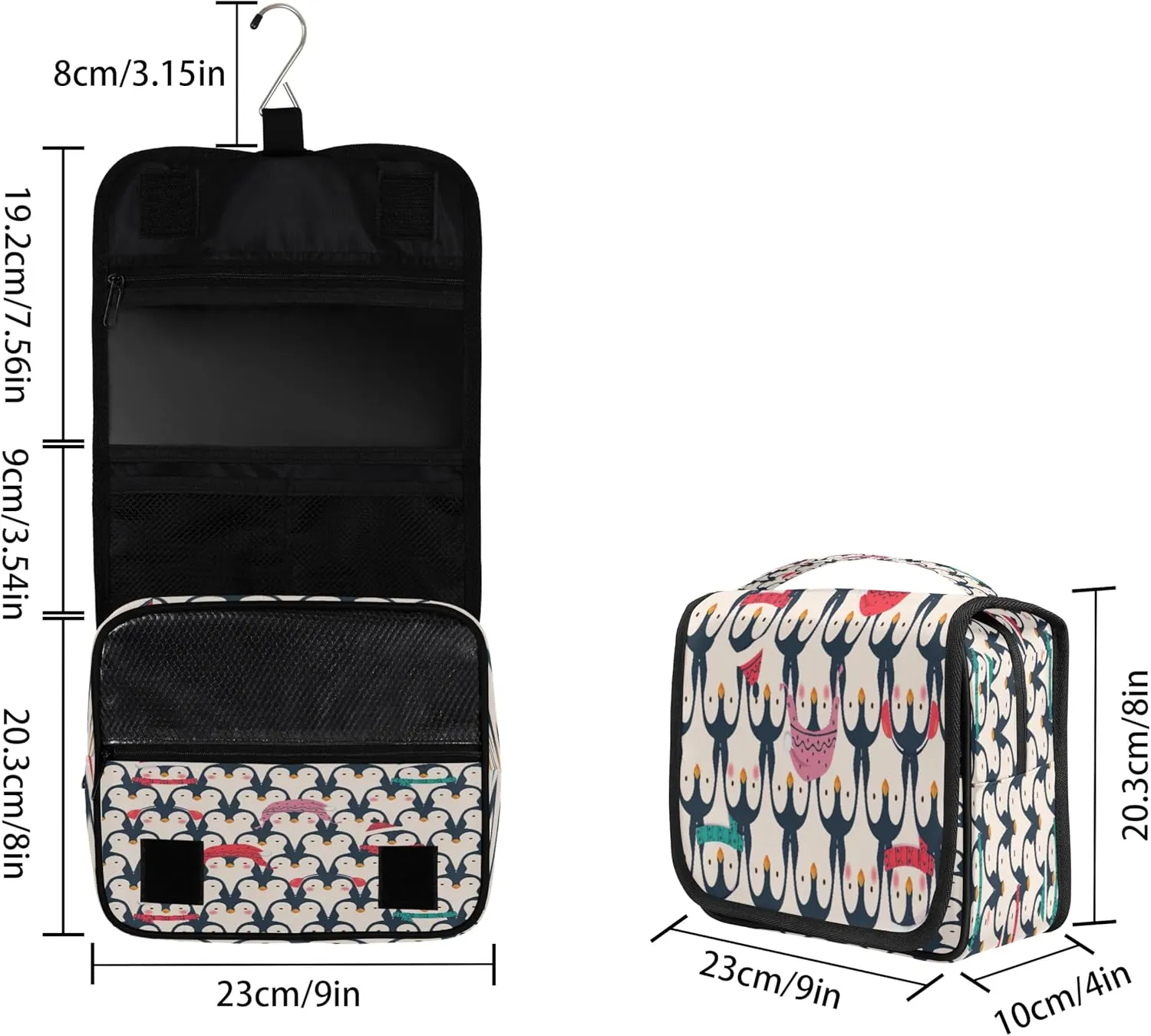 Penguin Pattern Hanging Toiletry Bag Waterproof Makeup Cosmetic Bag Travel Bag Organizer for Accessories Shampoo Full Sized Container Travel-Essentials Toiletry Bag