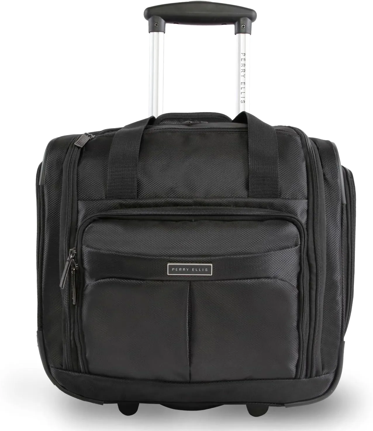 Perry Ellis Excess 9-Pocket Underseat Rolling Tote Carry-on Bag, Onyx