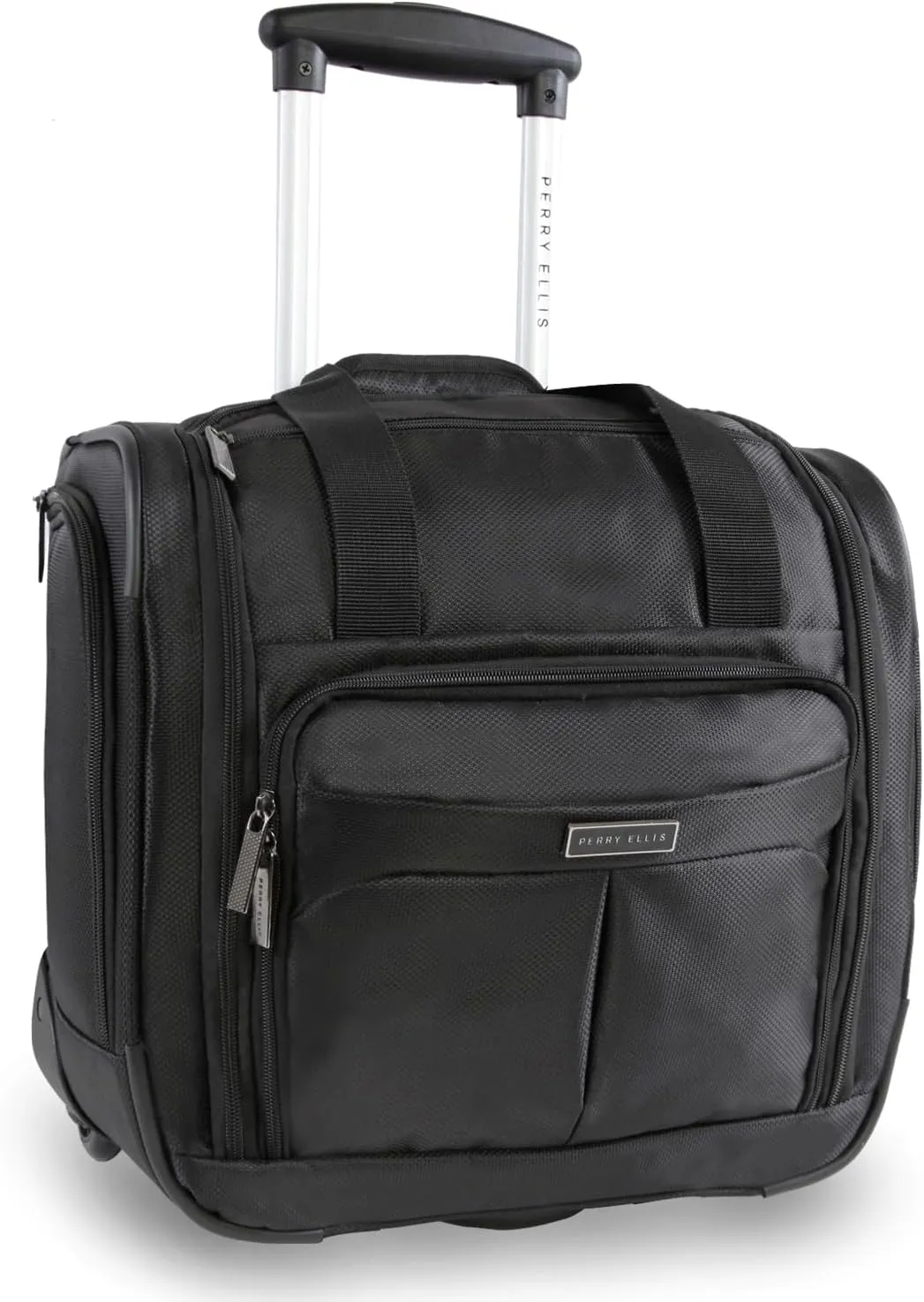 Perry Ellis Excess 9-Pocket Underseat Rolling Tote Carry-on Bag, Onyx