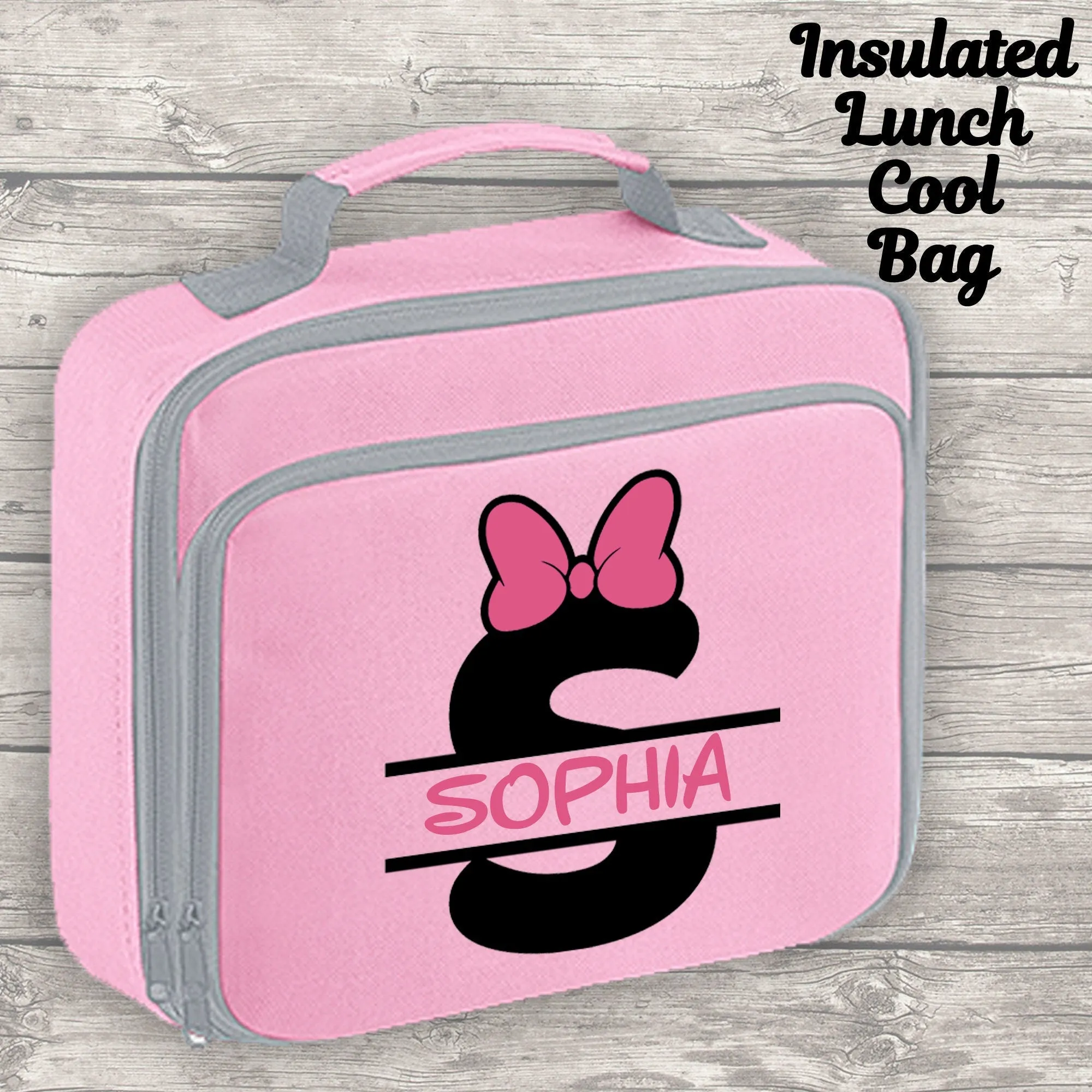 Personalised Name, Initial and Bow 12 Litre Backpack Water Bottle Lunch Bag and FREE Pencil Case Back To School Backpack Kids Junior Size