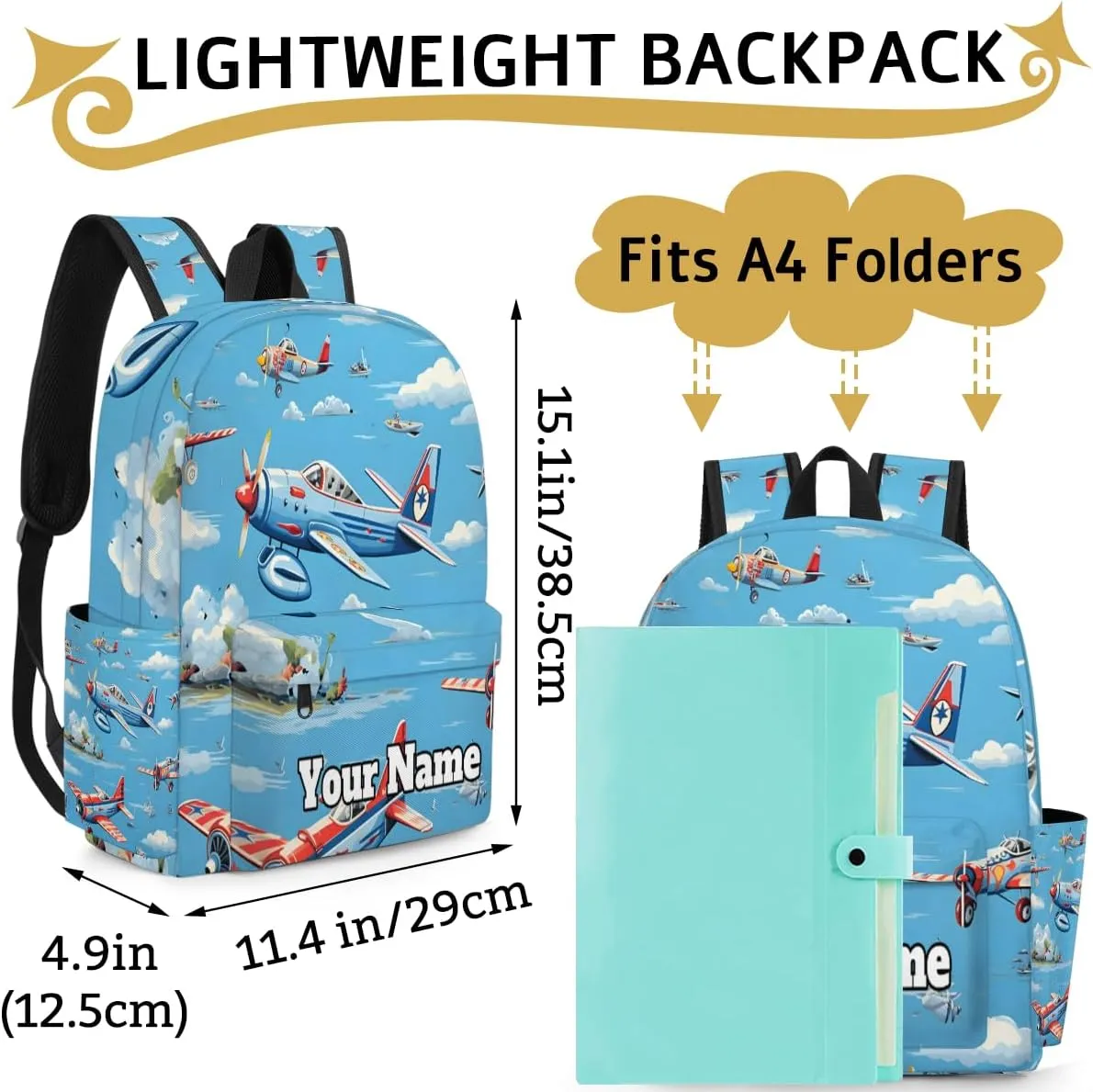 Personalized Airplanes Preschool Toddler Backpack for Boys Girls Custom Kids Name Small Bookbags Kindergarten Elementary Backpack, Flying Airplane