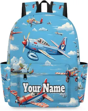 Personalized Airplanes Preschool Toddler Backpack for Boys Girls Custom Kids Name Small Bookbags Kindergarten Elementary Backpack, Flying Airplane