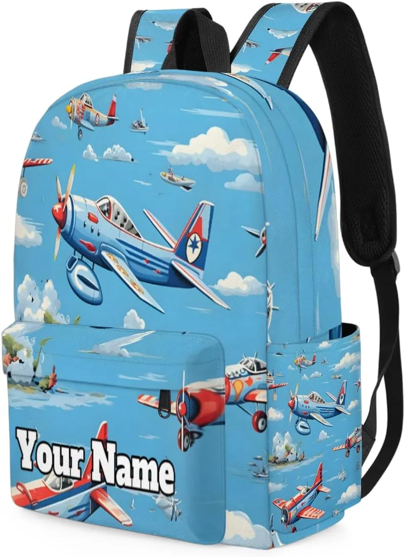 Personalized Airplanes Preschool Toddler Backpack for Boys Girls Custom Kids Name Small Bookbags Kindergarten Elementary Backpack, Flying Airplane