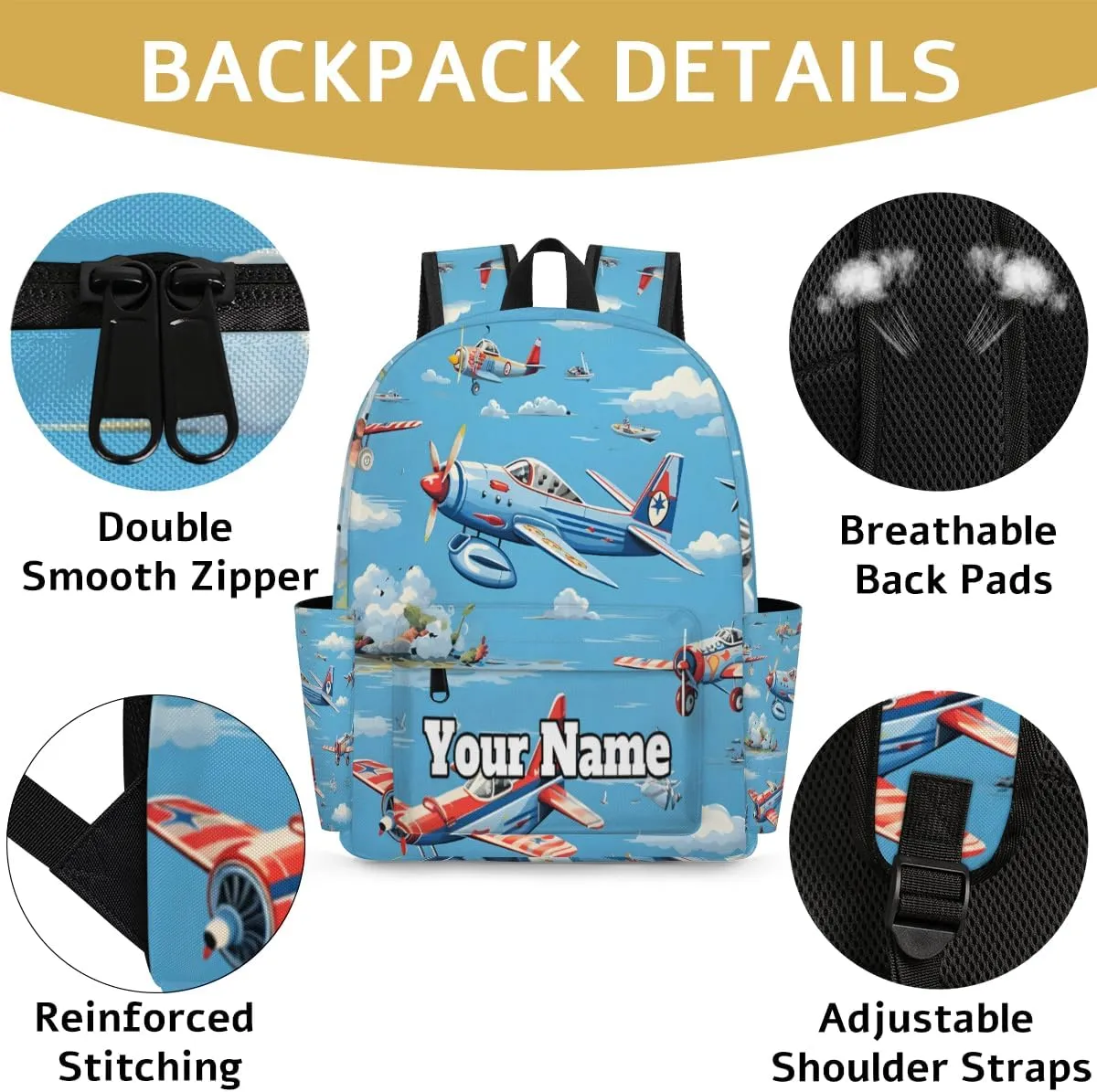 Personalized Airplanes Preschool Toddler Backpack for Boys Girls Custom Kids Name Small Bookbags Kindergarten Elementary Backpack, Flying Airplane