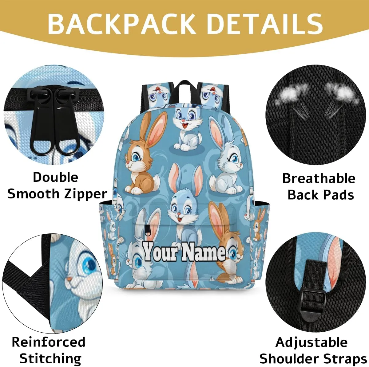 Personalized Animals Rabbits Preschool Toddler Backpack for Boys Girls Custom Kids Name Small Bookbags Kindergarten Elementary Backpack, Cartoon Rabbits