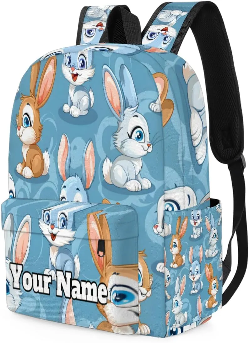 Personalized Animals Rabbits Preschool Toddler Backpack for Boys Girls Custom Kids Name Small Bookbags Kindergarten Elementary Backpack, Cartoon Rabbits