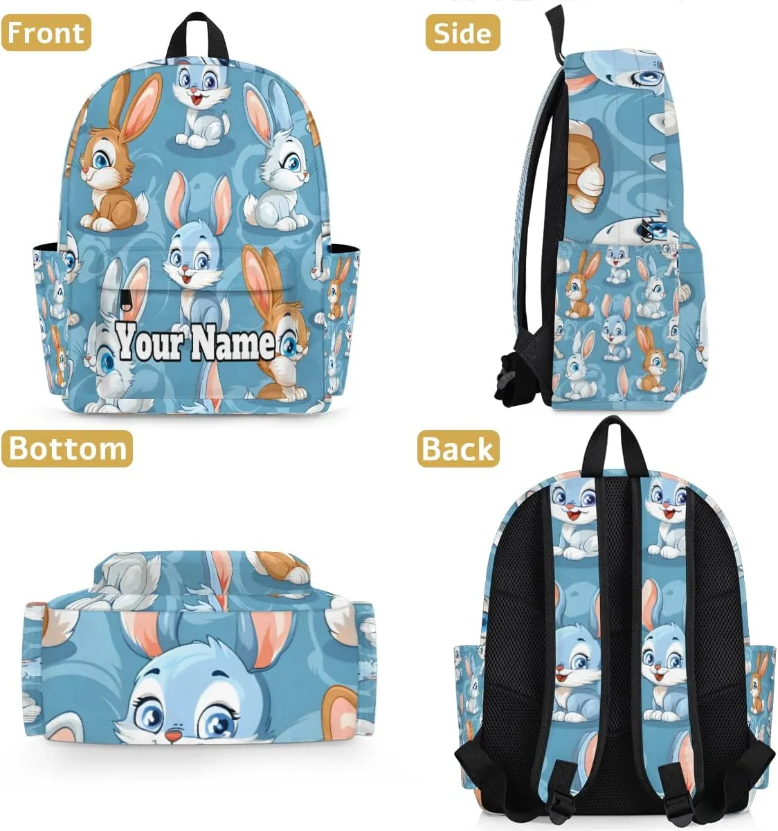 Personalized Animals Rabbits Preschool Toddler Backpack for Boys Girls Custom Kids Name Small Bookbags Kindergarten Elementary Backpack, Cartoon Rabbits