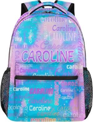 Personalized Backpack Bag with Name Lightweight Custom Shoulder Bags Waterproof Casual Backpacks Laptop Bag for Travel Work Picnic 16in, Blue Pink Glitter