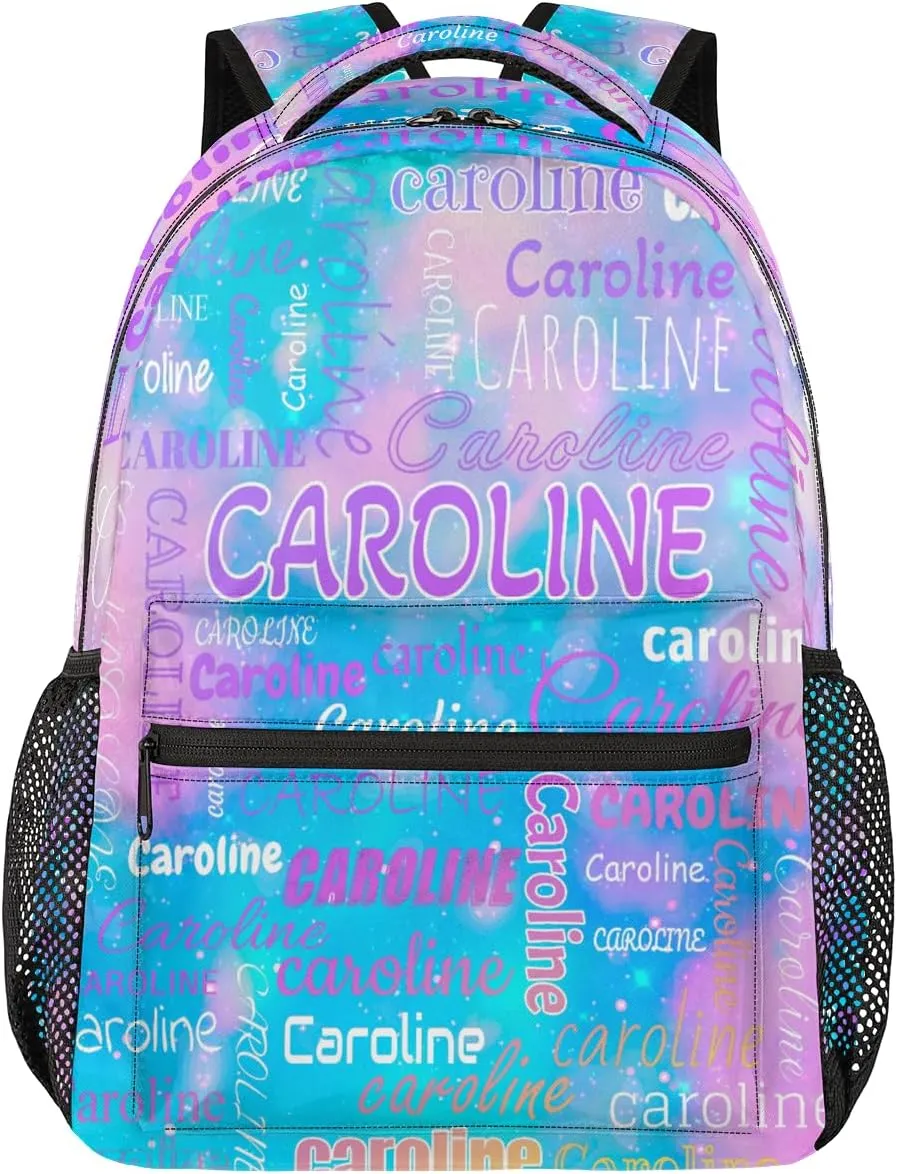 Personalized Backpack Bag with Name Lightweight Custom Shoulder Bags Waterproof Casual Backpacks Laptop Bag for Travel Work Picnic 16in, Blue Pink Glitter