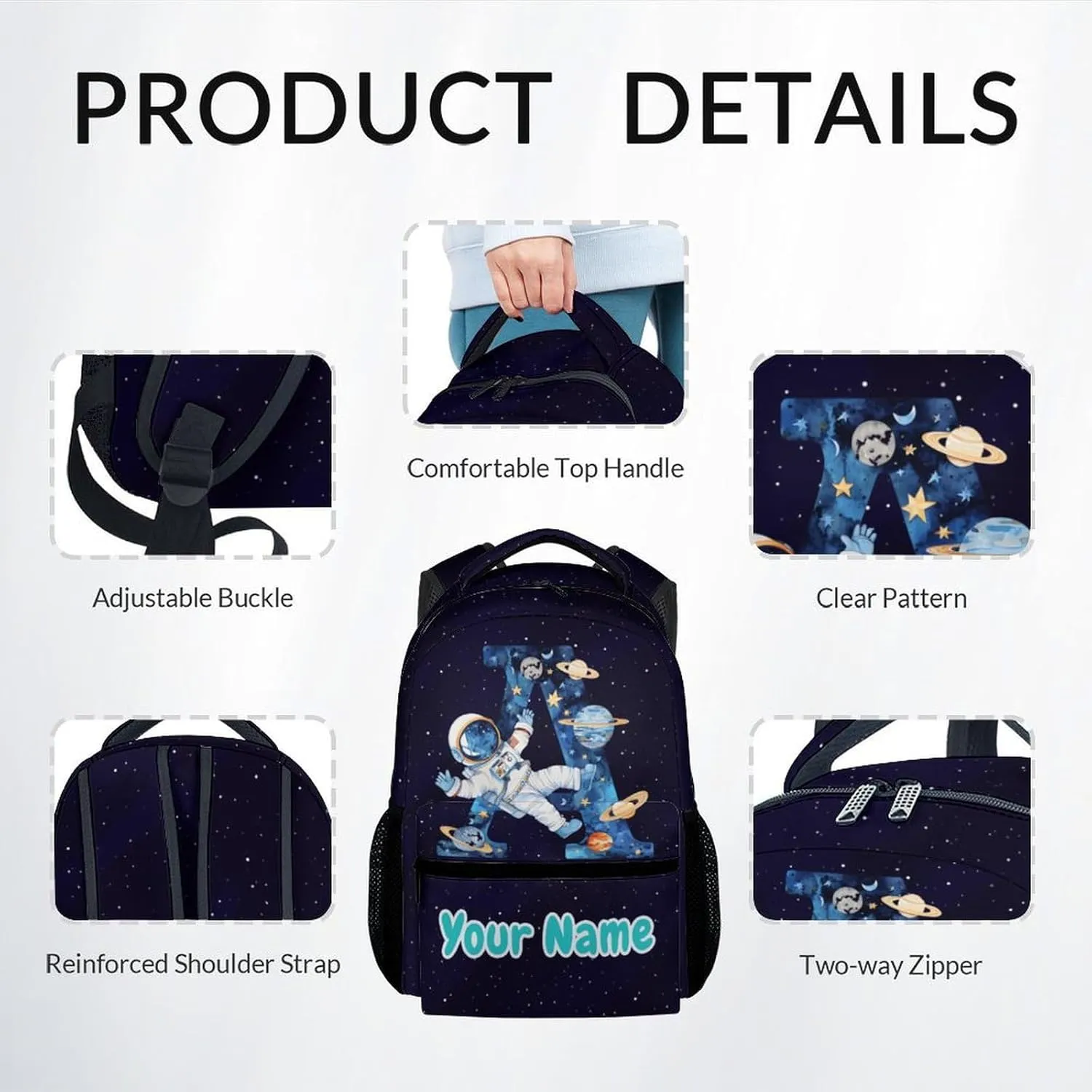 Personalized Backpack for Boys, Planet Backpacks for Kids, Custom Initial Name Bookbag for School, Cute Customized Monogram Backpack with Lunch Box and Pencil Case