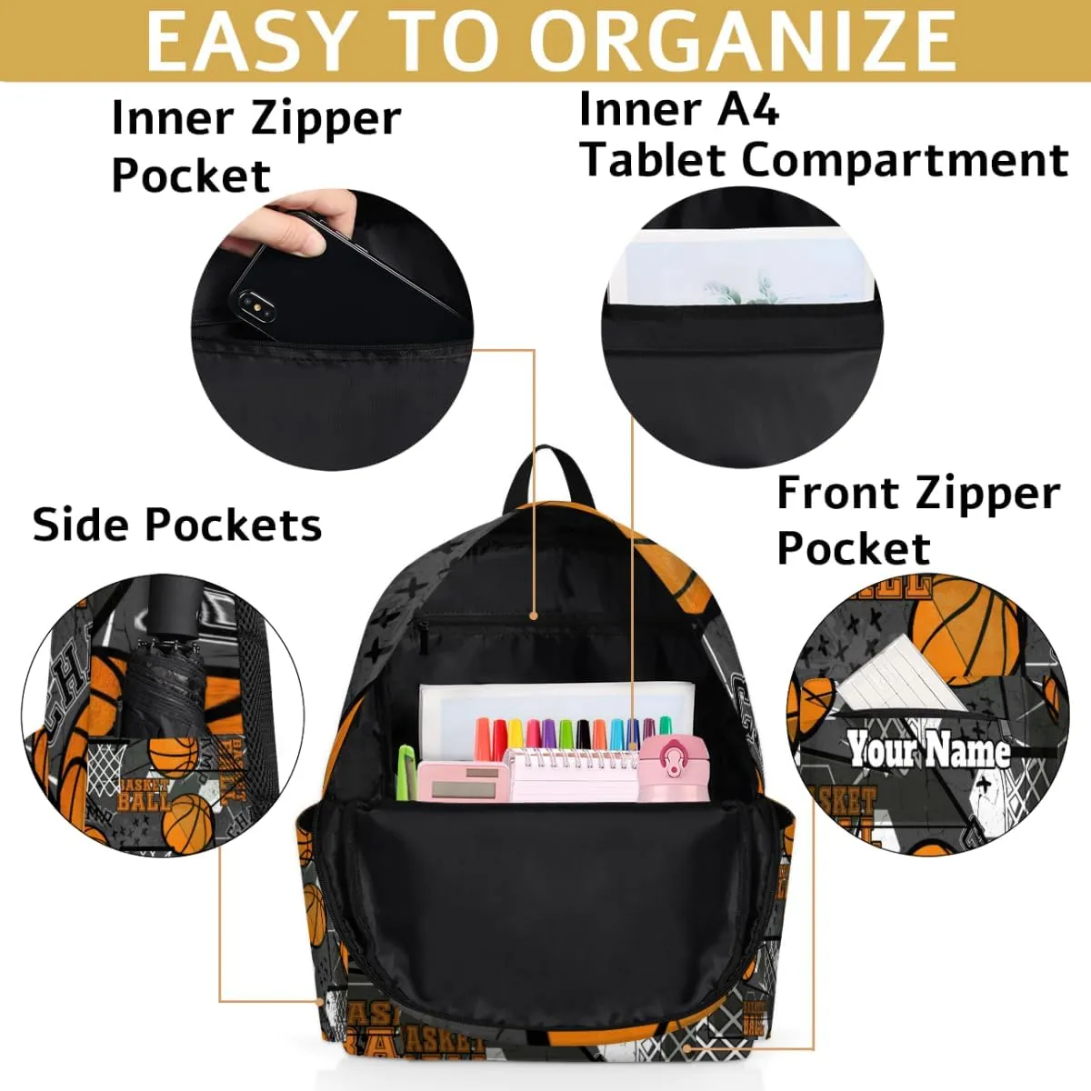 Personalized Basketball Preschool Toddler Backpack for Boys Girls Custom Kids Name Small Bookbags Kindergarten Elementary Backpack, Basketball Sport