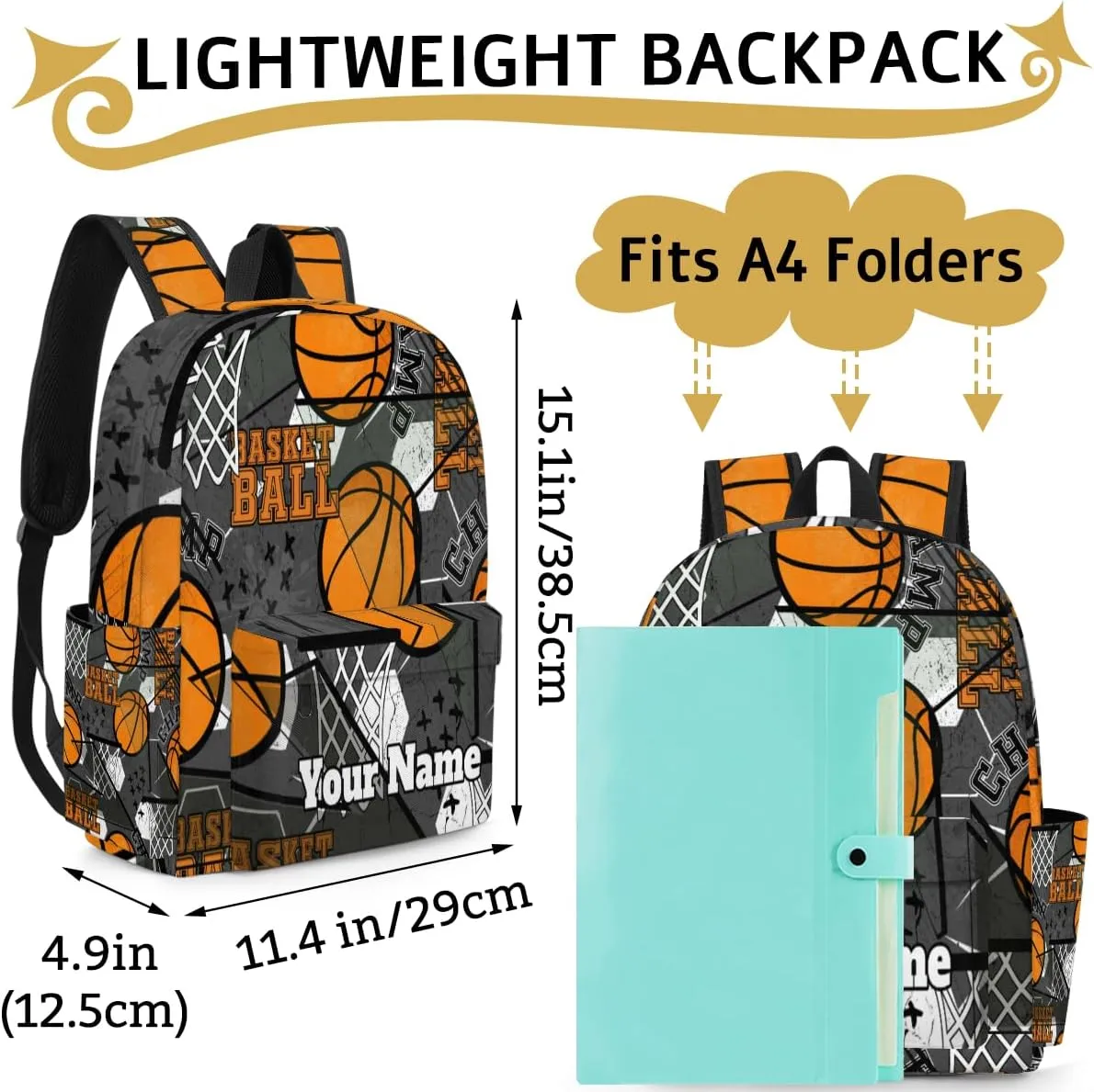 Personalized Basketball Preschool Toddler Backpack for Boys Girls Custom Kids Name Small Bookbags Kindergarten Elementary Backpack, Basketball Sport