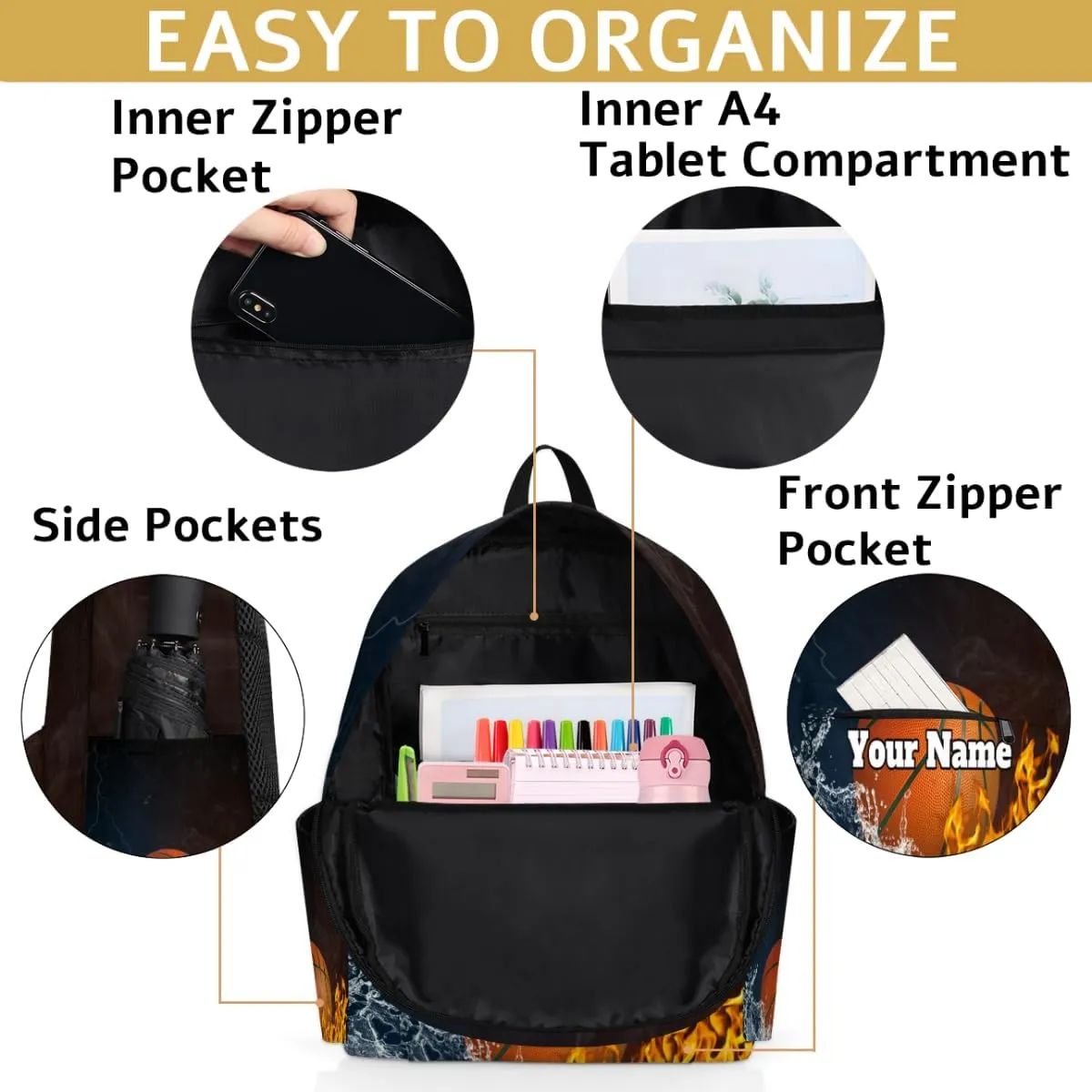 Personalized Basketball Preschool Toddler Backpack for Boys Girls Custom Kids Name Small Bookbags Kindergarten Elementary Backpack, Sports