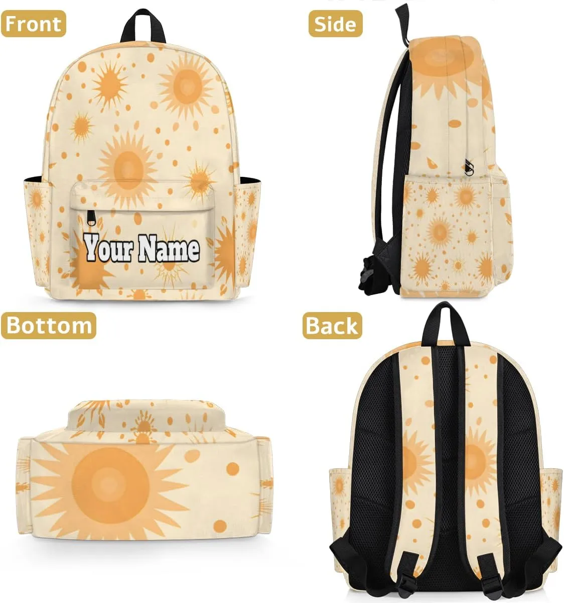 Personalized Boho Sun Preschool Toddler Backpack for Boys Girls Custom Kids Name Small Bookbags Kindergarten Elementary Backpack, Sun Design