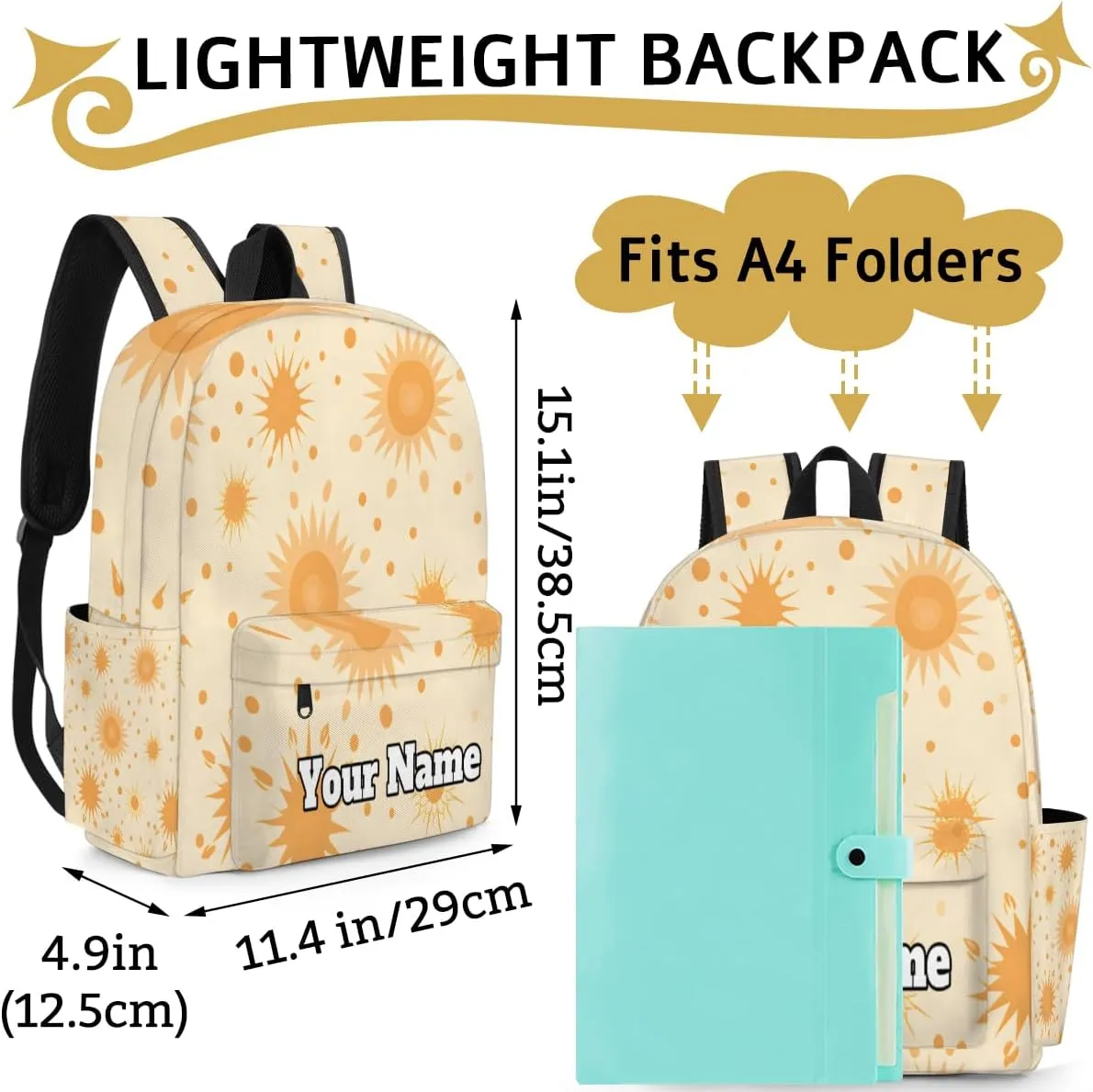 Personalized Boho Sun Preschool Toddler Backpack for Boys Girls Custom Kids Name Small Bookbags Kindergarten Elementary Backpack, Sun Design