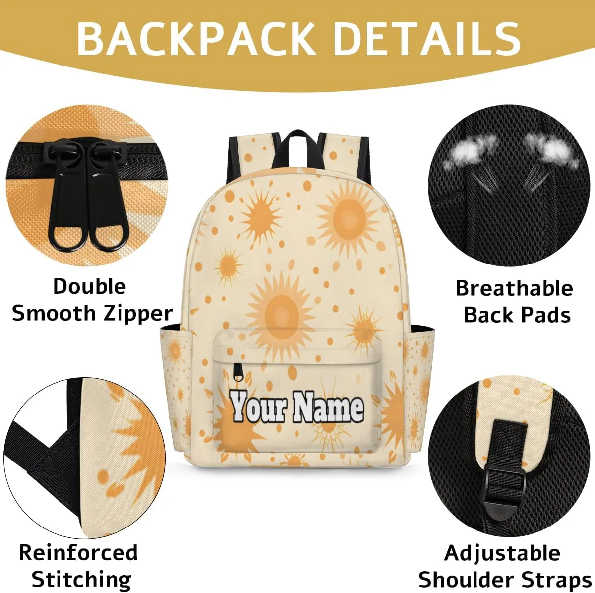 Personalized Boho Sun Preschool Toddler Backpack for Boys Girls Custom Kids Name Small Bookbags Kindergarten Elementary Backpack, Sun Design