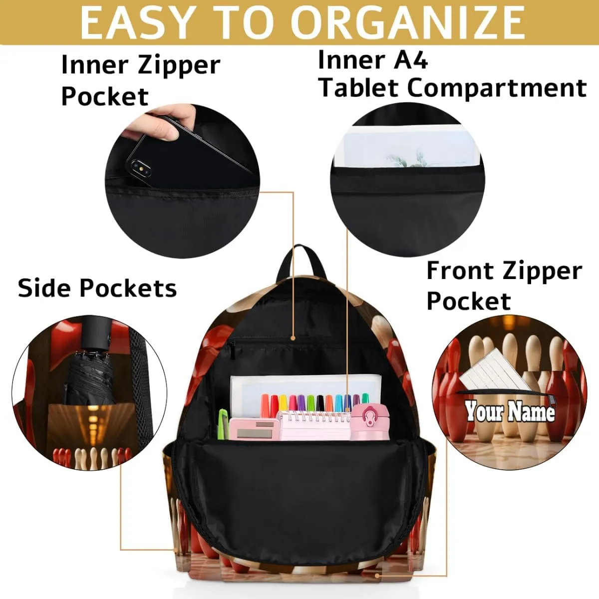 Personalized Bowling Preschool Toddler Backpack for Boys Girls Custom Kids Name Small Bookbags Kindergarten Elementary Backpack, Sport Bowling Ball