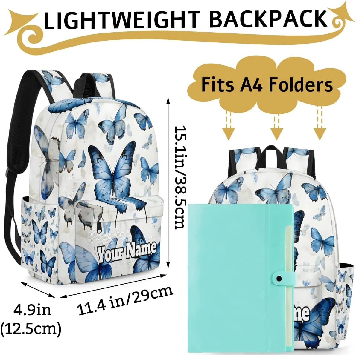 Personalized Butterflies Preschool Toddler Backpack for Boys Girls Custom Kids Name Small Bookbags Kindergarten Elementary Backpack, Butterfly Pattern