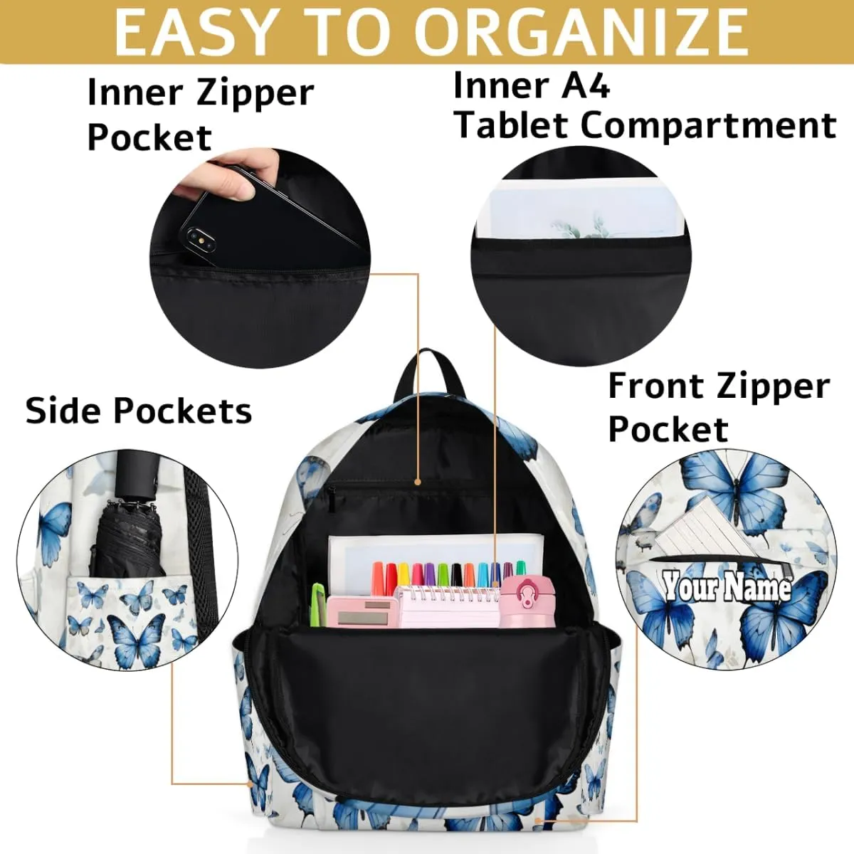 Personalized Butterflies Preschool Toddler Backpack for Boys Girls Custom Kids Name Small Bookbags Kindergarten Elementary Backpack, Butterfly Pattern