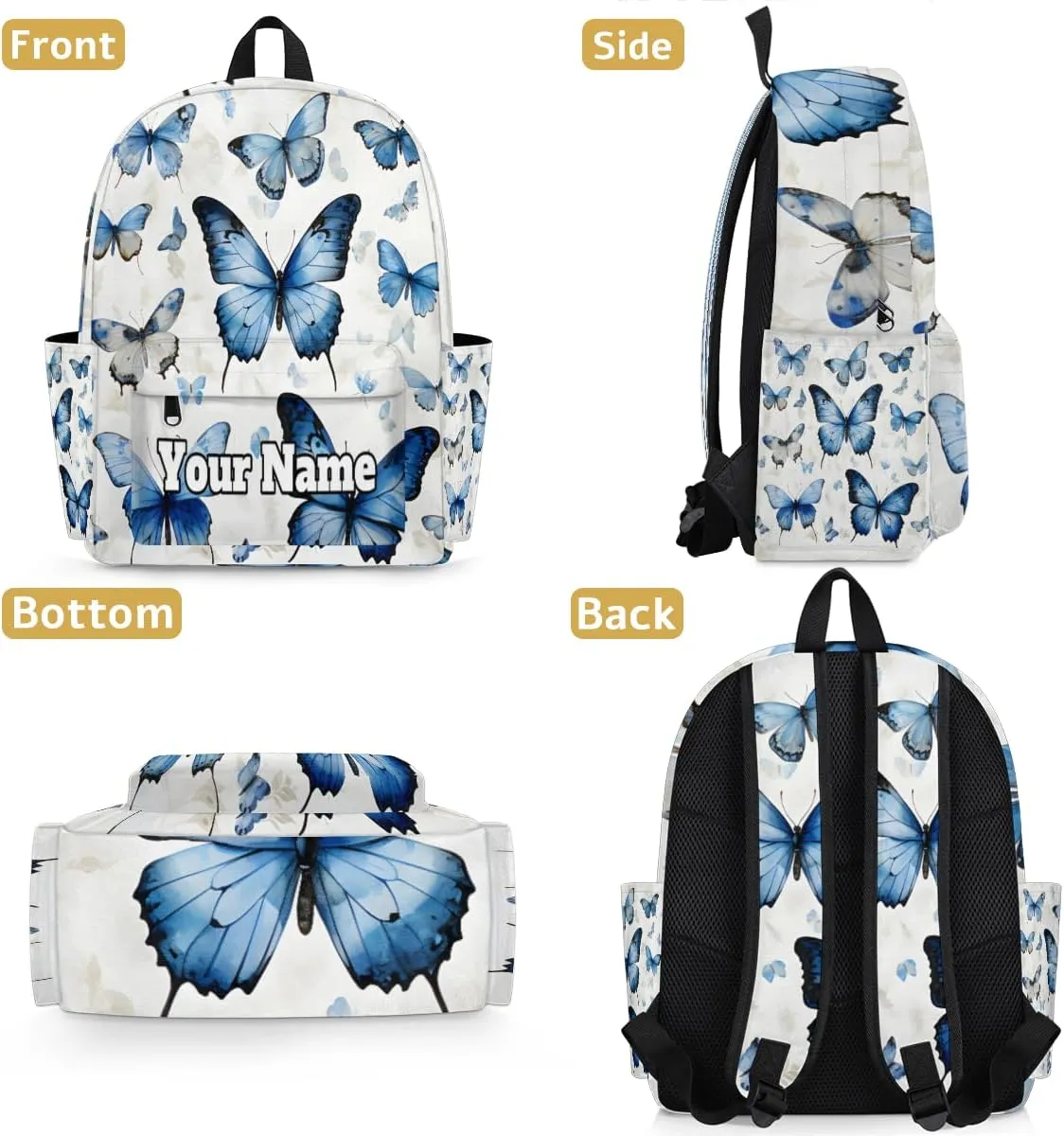 Personalized Butterflies Preschool Toddler Backpack for Boys Girls Custom Kids Name Small Bookbags Kindergarten Elementary Backpack, Butterfly Pattern