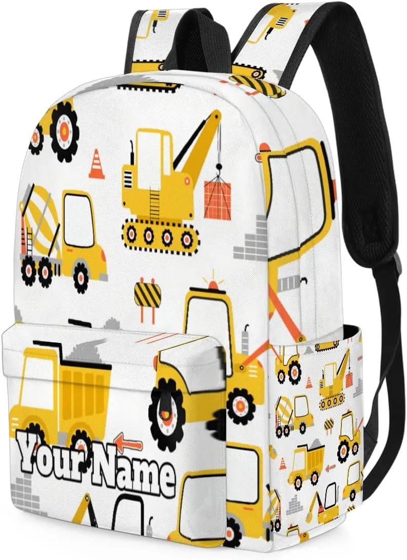 Personalized Cartoon Car Preschool Toddler Backpack for Boys Girls Custom Kids Name Small Bookbags Kindergarten Elementary Backpack, Construction Truck