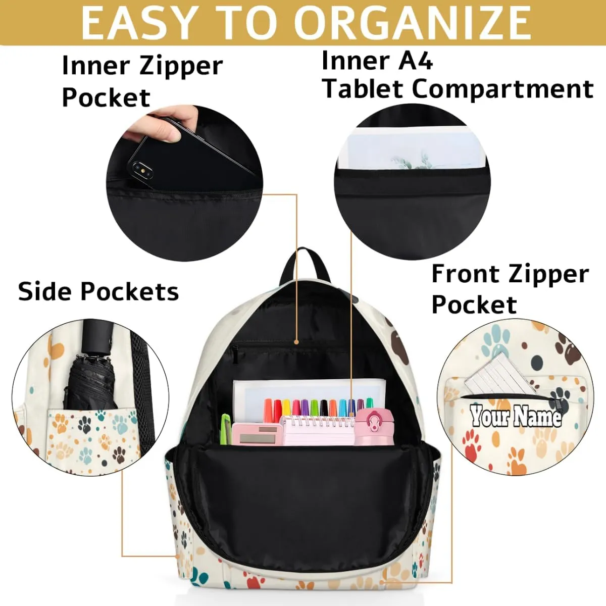 Personalized Cat Paw Print Preschool Toddler Backpack for Boys Girls Custom Kids Name Small Bookbags Kindergarten Elementary Backpack, Dog Pet Paw Print