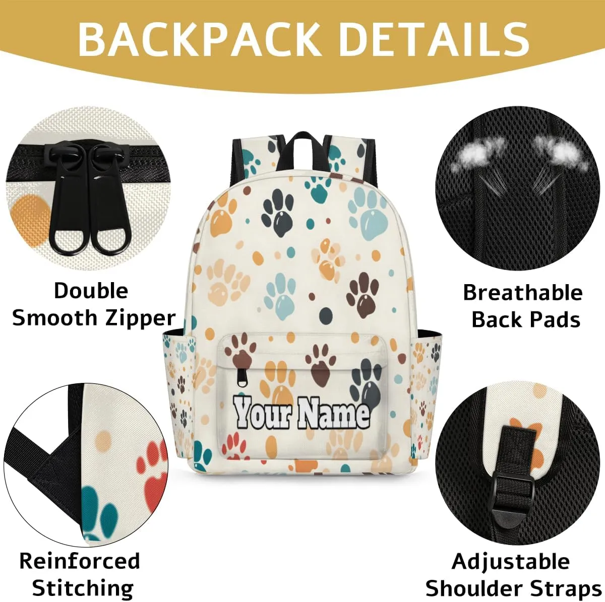 Personalized Cat Paw Print Preschool Toddler Backpack for Boys Girls Custom Kids Name Small Bookbags Kindergarten Elementary Backpack, Dog Pet Paw Print
