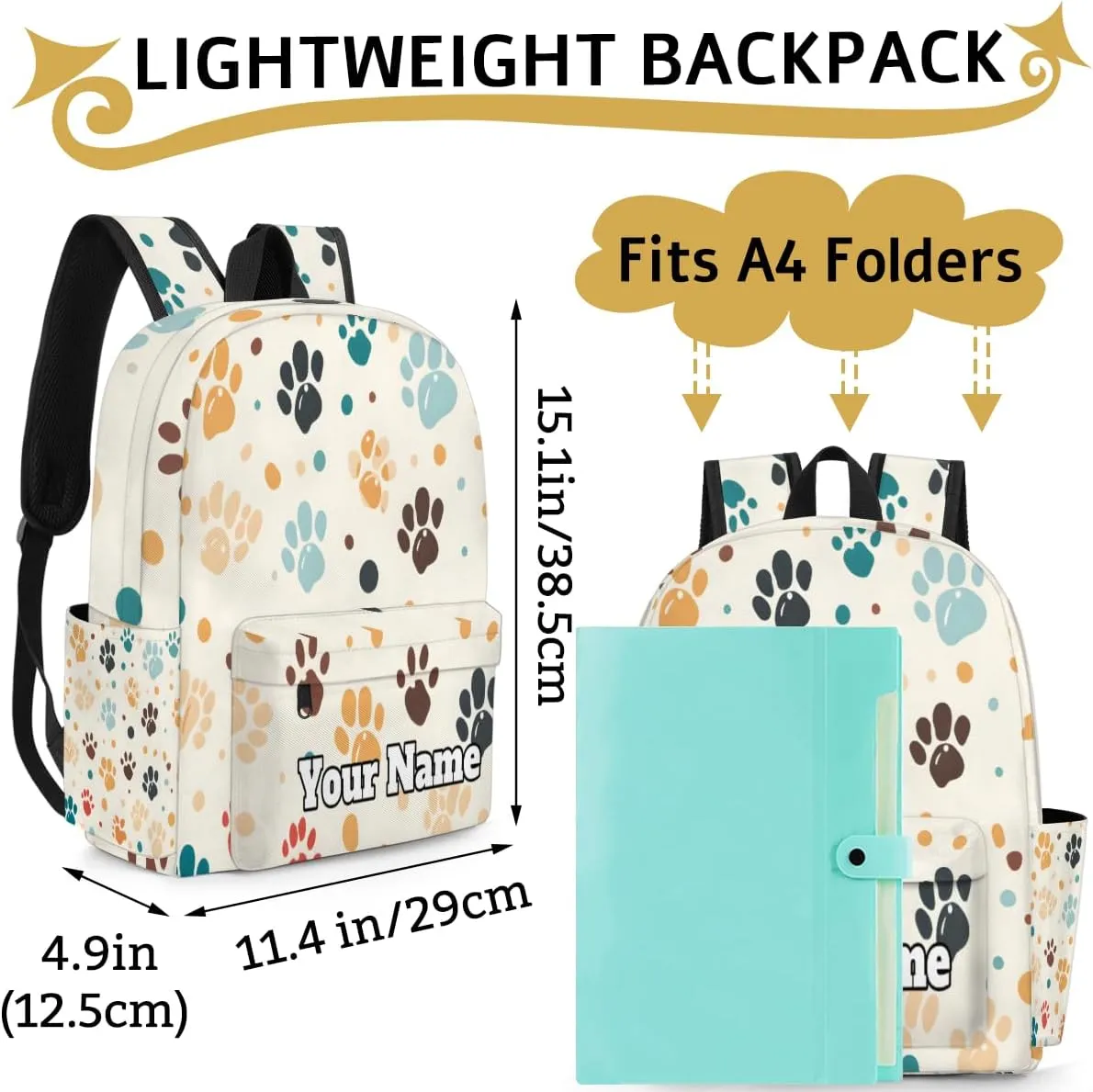 Personalized Cat Paw Print Preschool Toddler Backpack for Boys Girls Custom Kids Name Small Bookbags Kindergarten Elementary Backpack, Dog Pet Paw Print