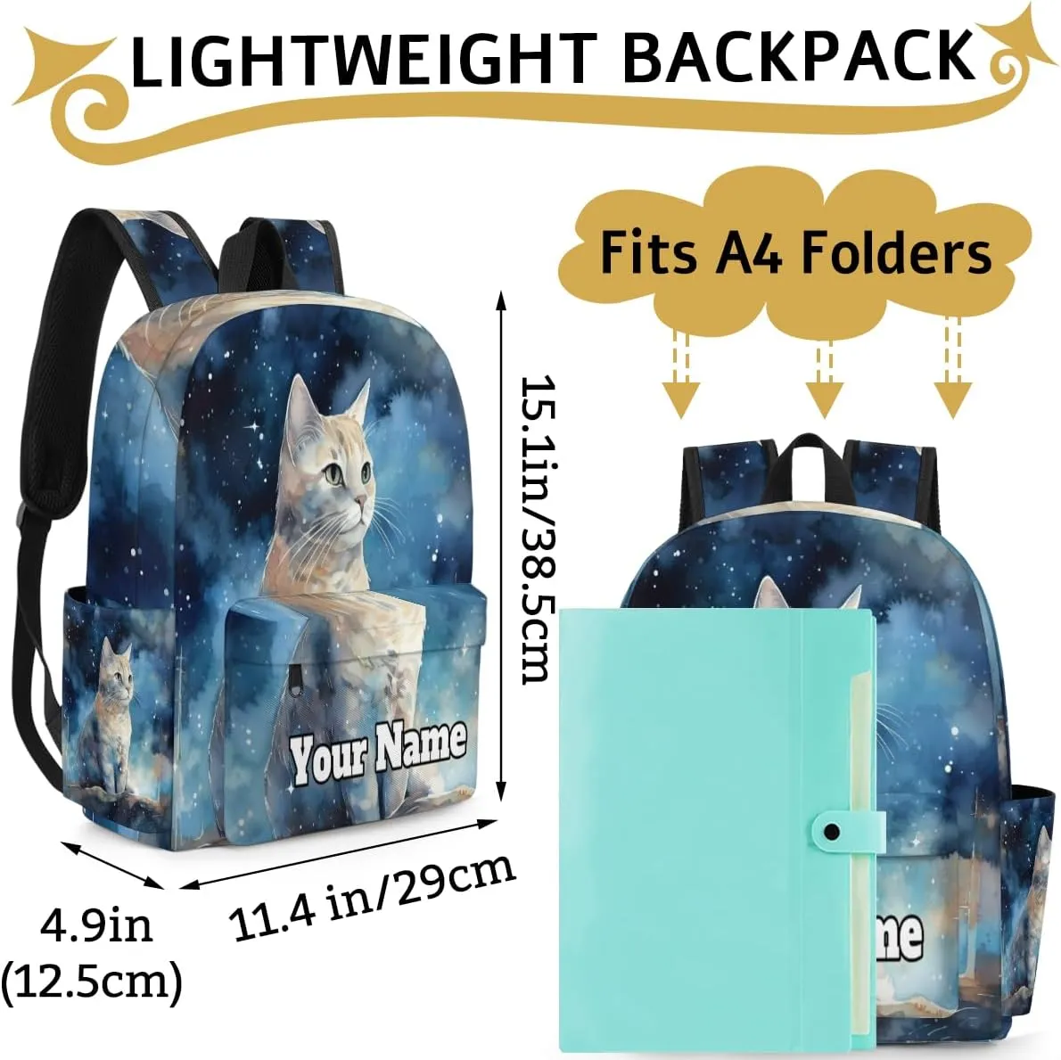 Personalized Cat Preschool Toddler Backpack for Boys Girls Custom Kids Name Small Bookbags Kindergarten Elementary Backpack, Cat Pattern