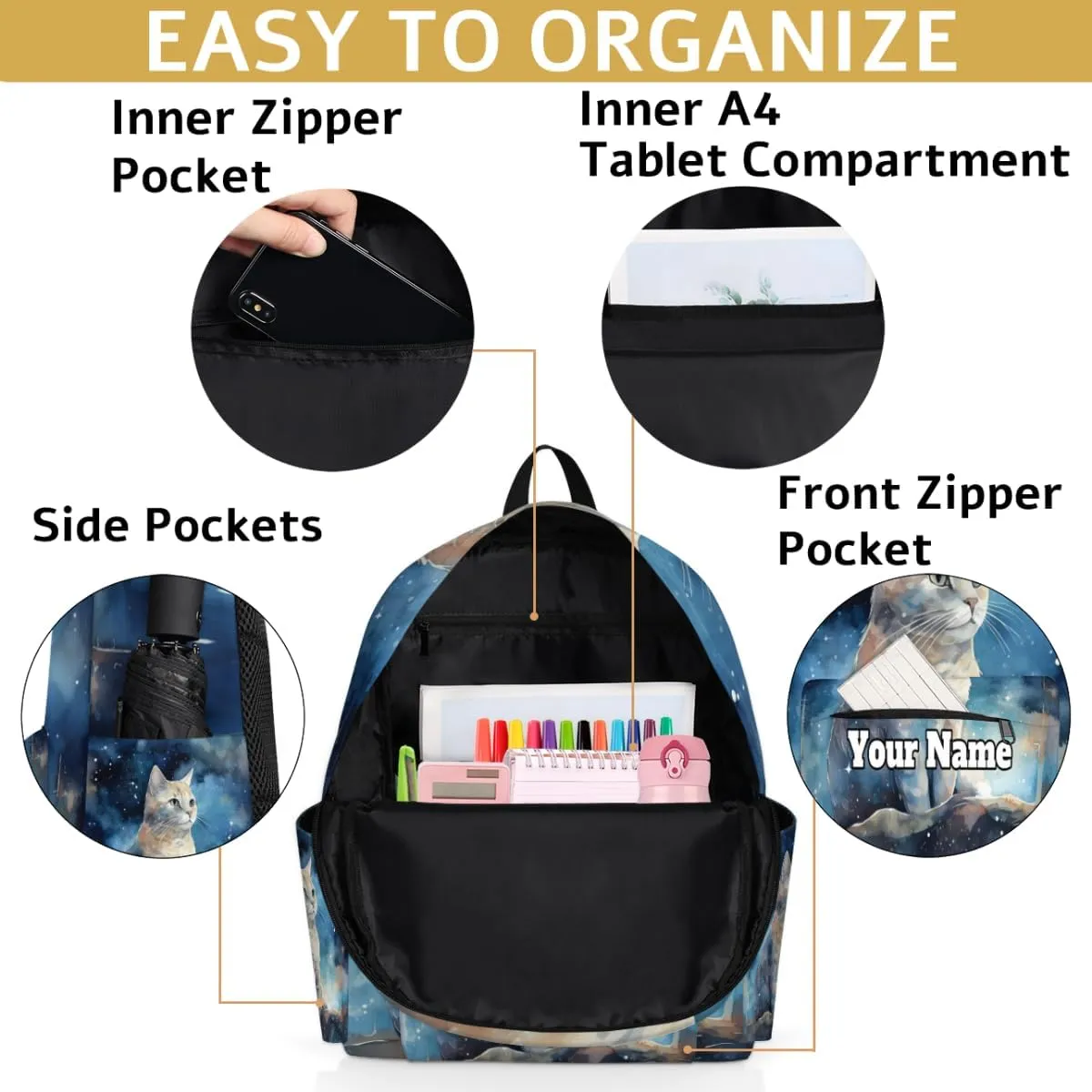 Personalized Cat Preschool Toddler Backpack for Boys Girls Custom Kids Name Small Bookbags Kindergarten Elementary Backpack, Cat Pattern