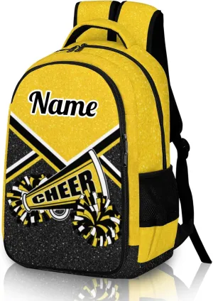 Personalized Cheer Backpack with Name, Custom Cheerleader Backpack, Customize Cheerleading Backpack for Women (Gold)