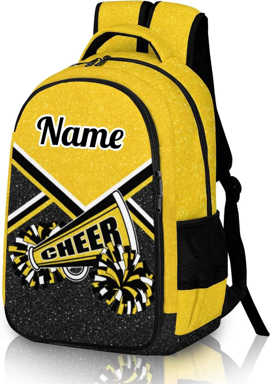 Personalized Cheer Backpack with Name, Custom Cheerleader Backpack, Customize Cheerleading Backpack for Women (Gold)