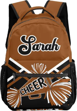 Personalized Cheer Brown Black Cheerleading Bags with Name Bag Waterproof Backpack Unisex Schoolbag Gift Casual Pack for Student Boys Girls