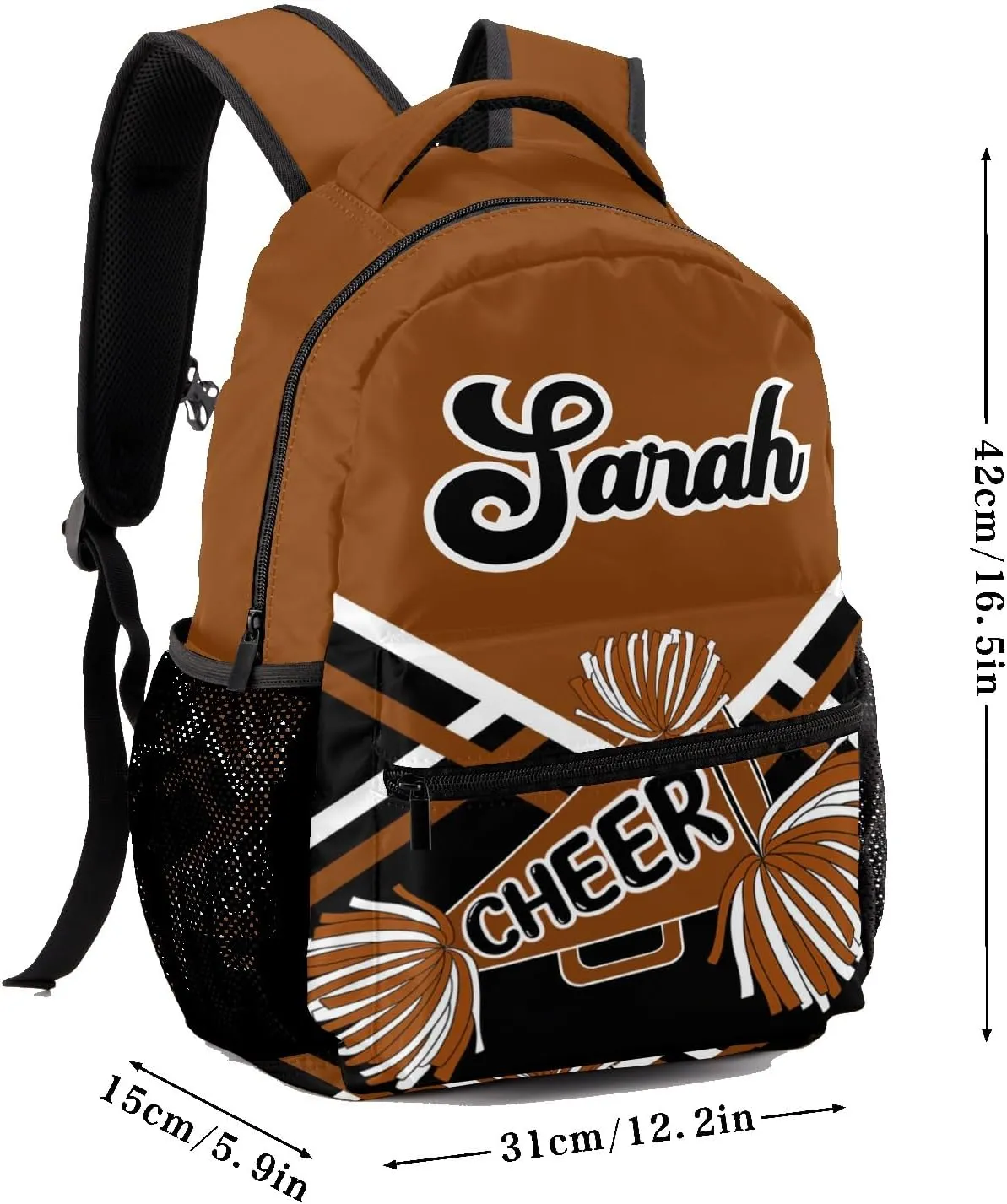 Personalized Cheer Brown Black Cheerleading Bags with Name Bag Waterproof Backpack Unisex Schoolbag Gift Casual Pack for Student Boys Girls