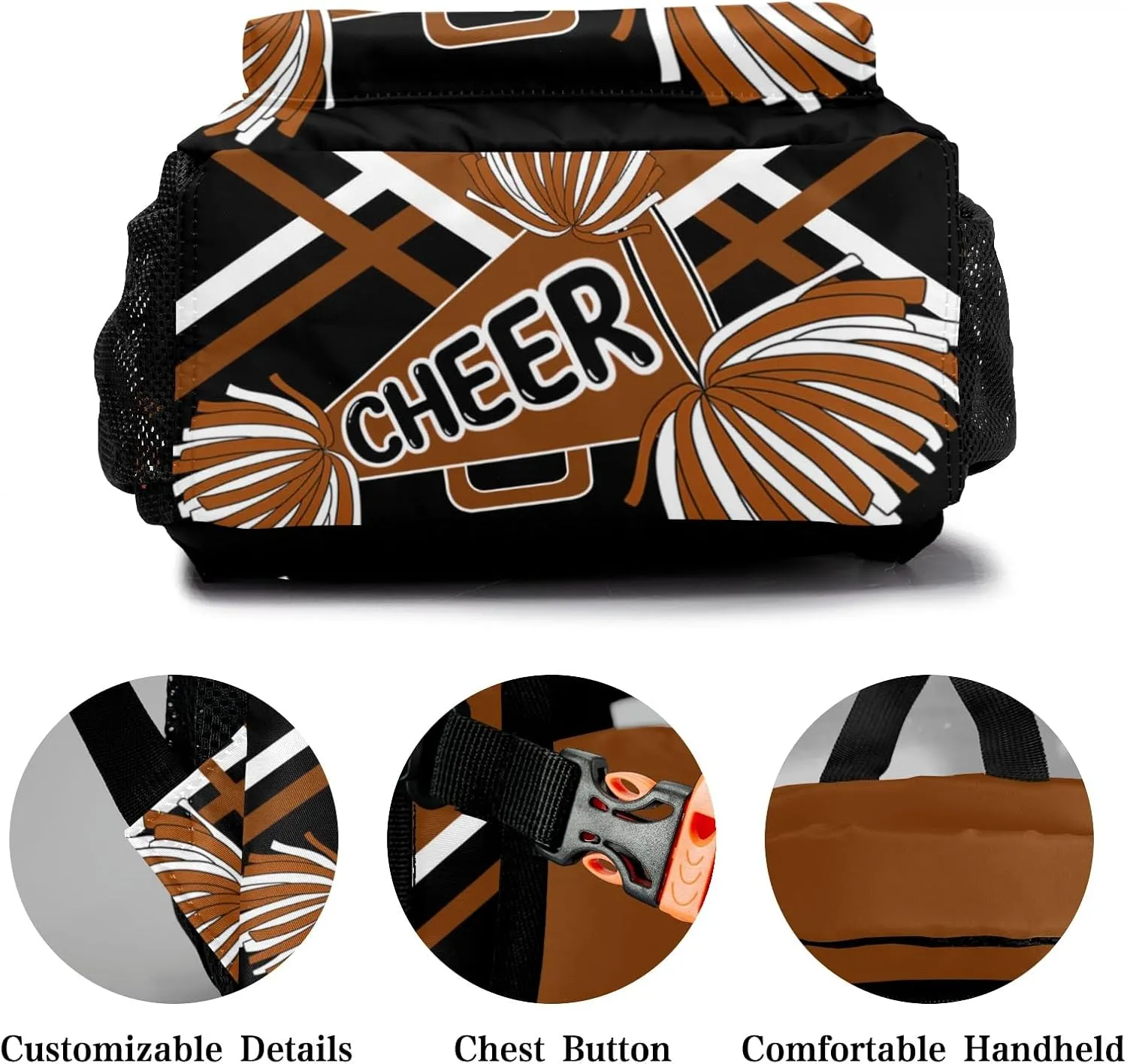 Personalized Cheer Brown Black Cheerleading Bags with Name Bag Waterproof Backpack Unisex Schoolbag Gift Casual Pack for Student Boys Girls