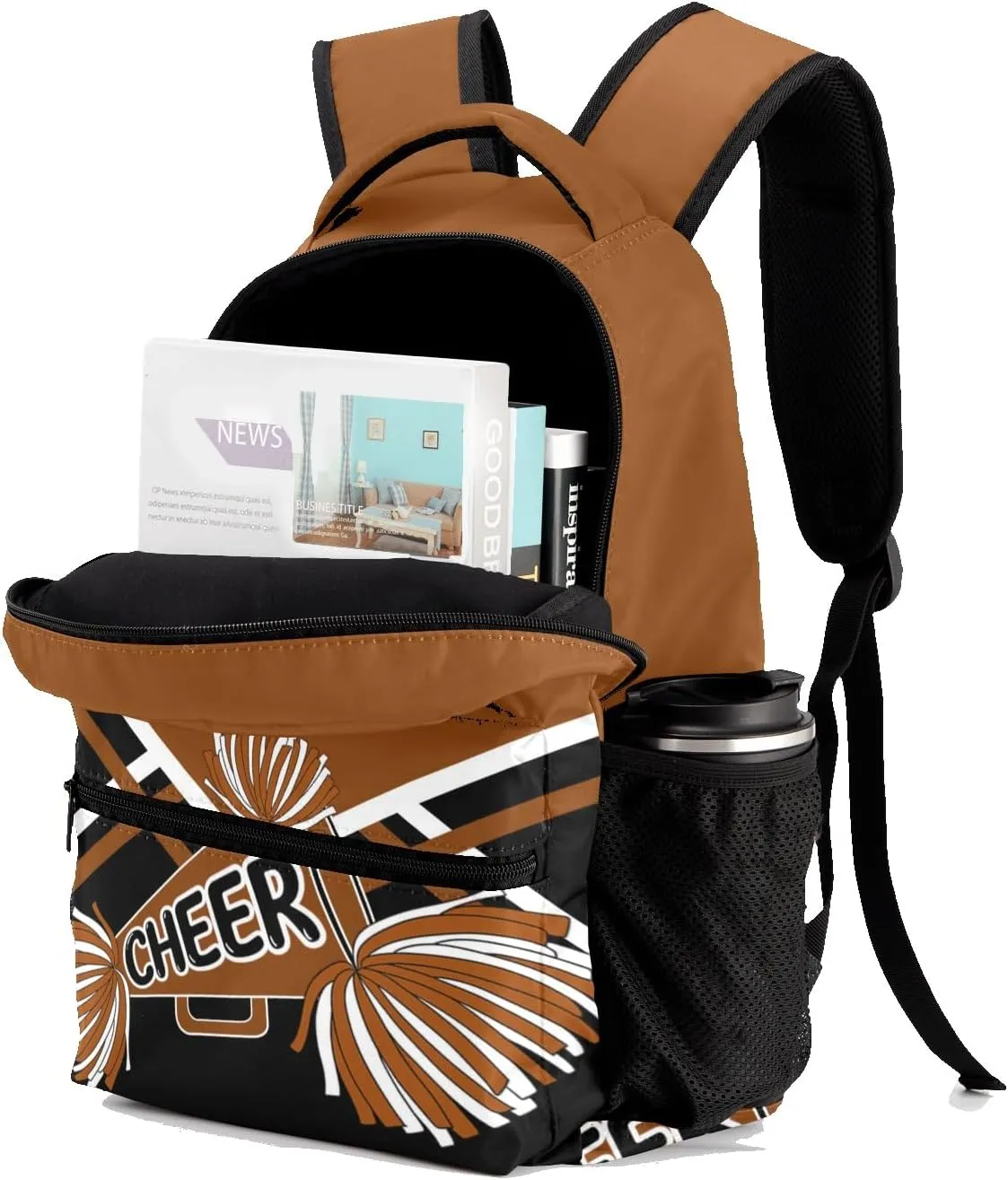 Personalized Cheer Brown Black Cheerleading Bags with Name Bag Waterproof Backpack Unisex Schoolbag Gift Casual Pack for Student Boys Girls