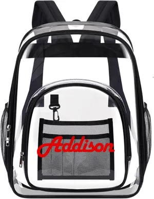 Personalized Clear Backpack with Name Custom Clear Bookbag Customized Any Text PVC Heavy Duty Transparent Backpack, Gifts