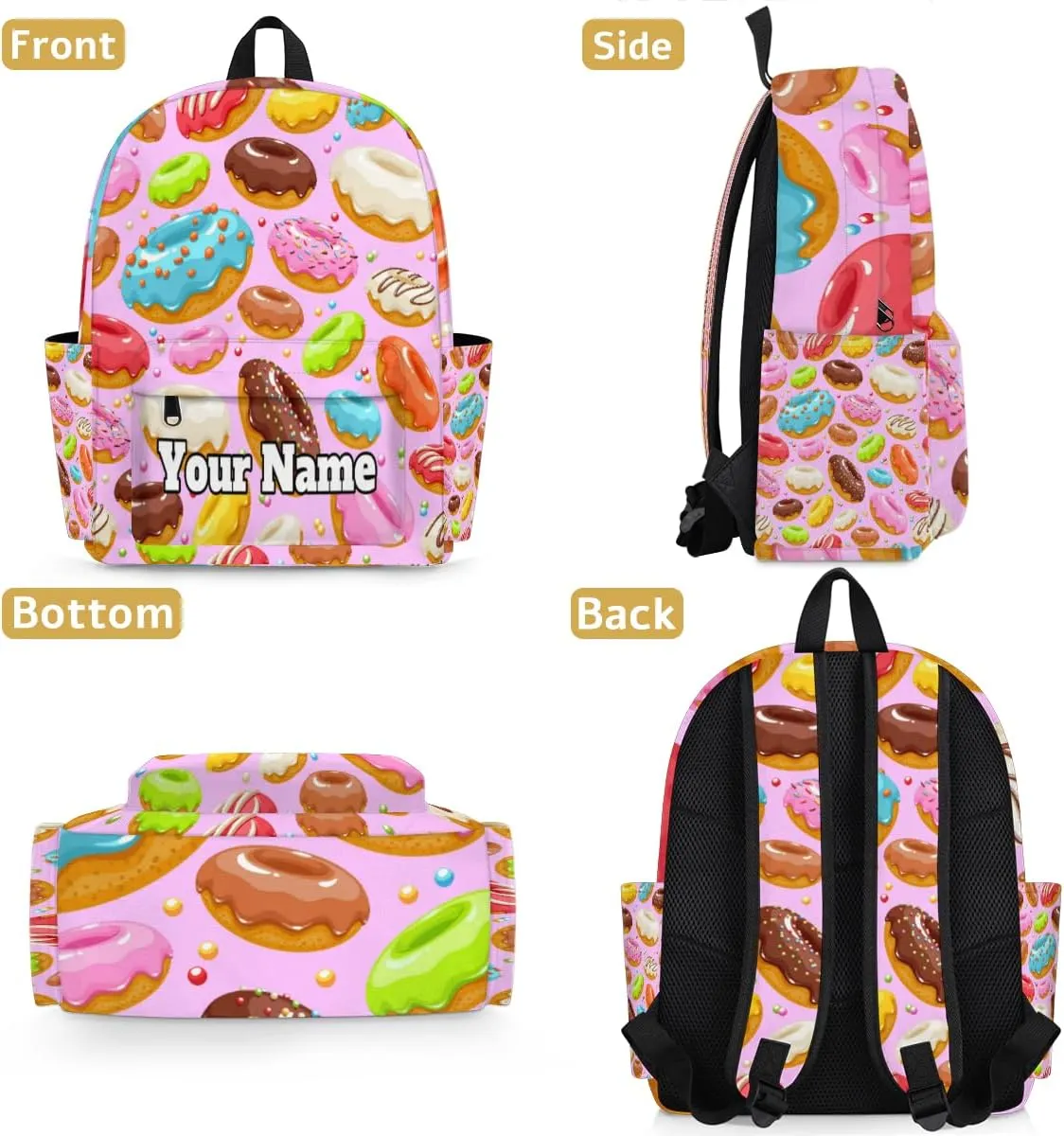 Personalized Colorful Donuts Preschool Toddler Backpack for Boys Girls Custom Kids Name Small Bookbags Kindergarten Elementary Backpack, Donuts