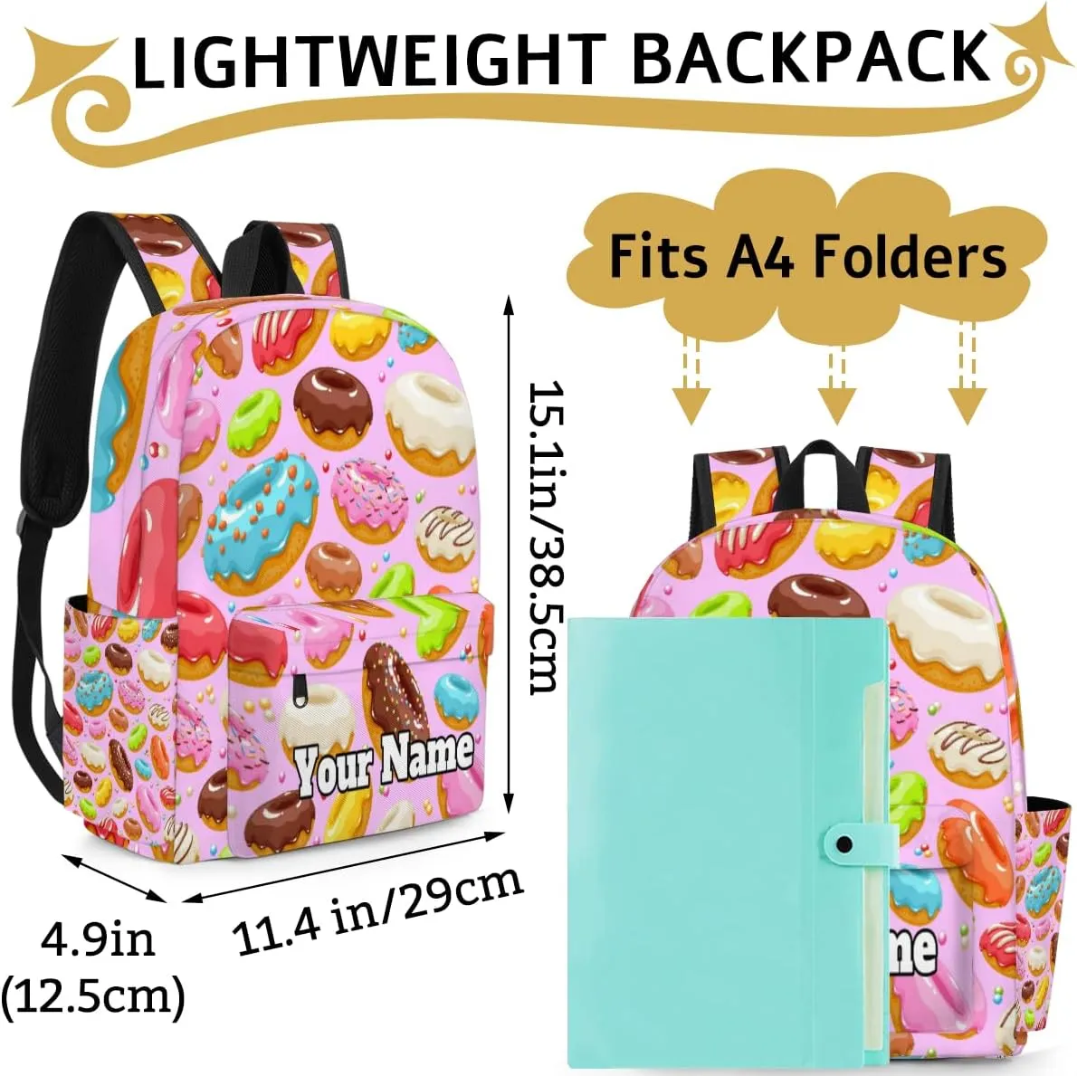 Personalized Colorful Donuts Preschool Toddler Backpack for Boys Girls Custom Kids Name Small Bookbags Kindergarten Elementary Backpack, Donuts