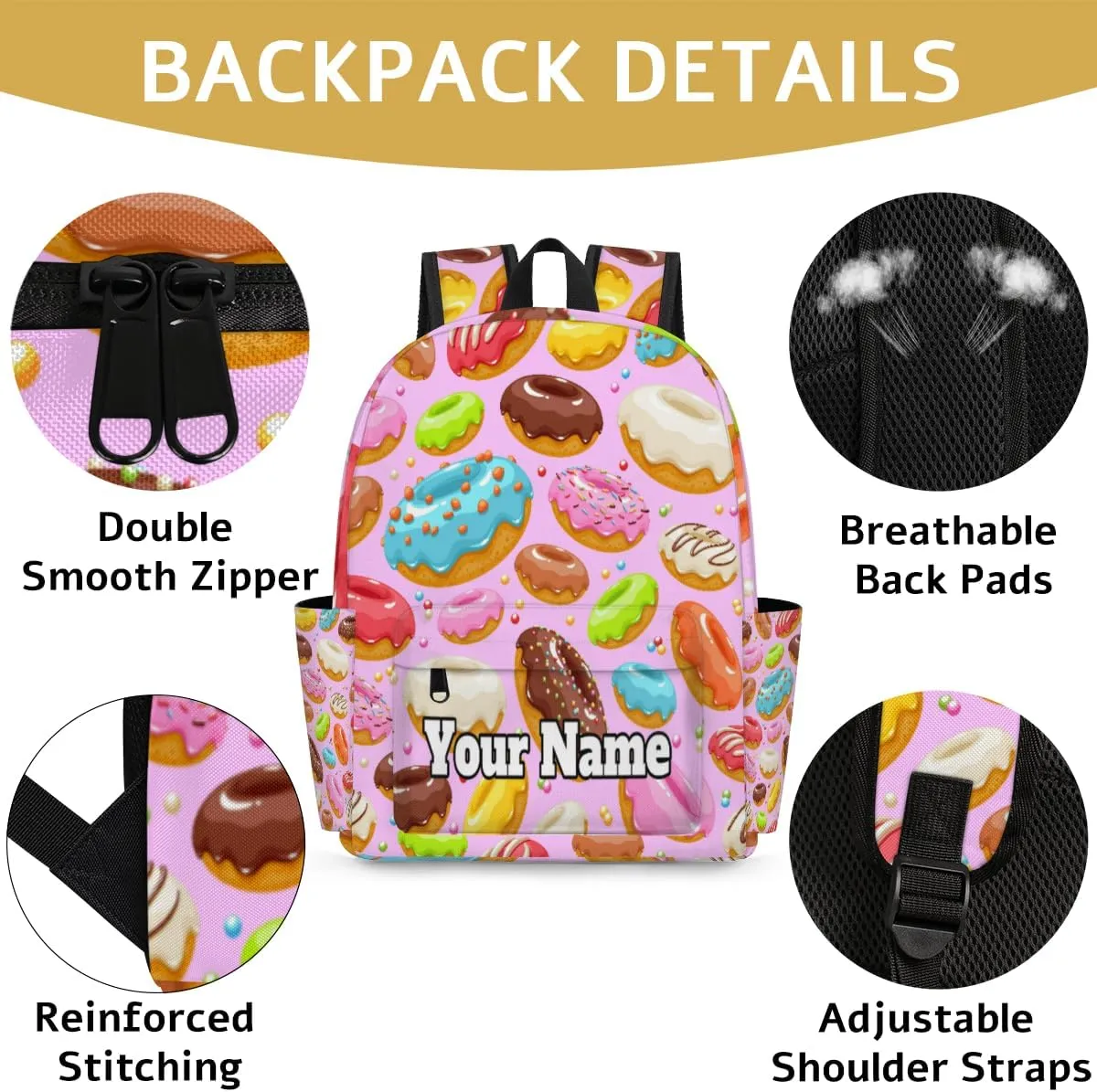 Personalized Colorful Donuts Preschool Toddler Backpack for Boys Girls Custom Kids Name Small Bookbags Kindergarten Elementary Backpack, Donuts