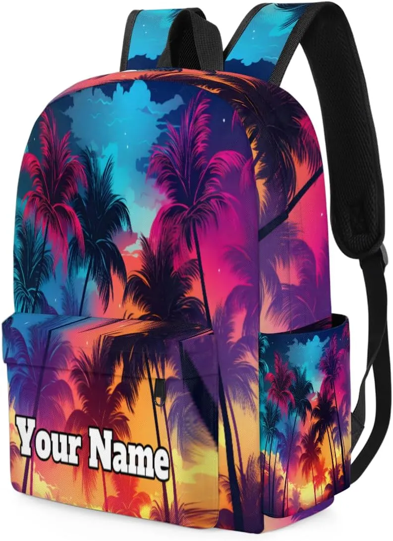 Personalized Colorful Palm Tree Preschool Toddler Backpack for Boys Girls Custom Kids Name Small Bookbags Kindergarten Elementary Backpack, Hawaii Beach