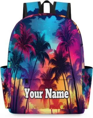 Personalized Colorful Palm Tree Preschool Toddler Backpack for Boys Girls Custom Kids Name Small Bookbags Kindergarten Elementary Backpack, Hawaii Beach
