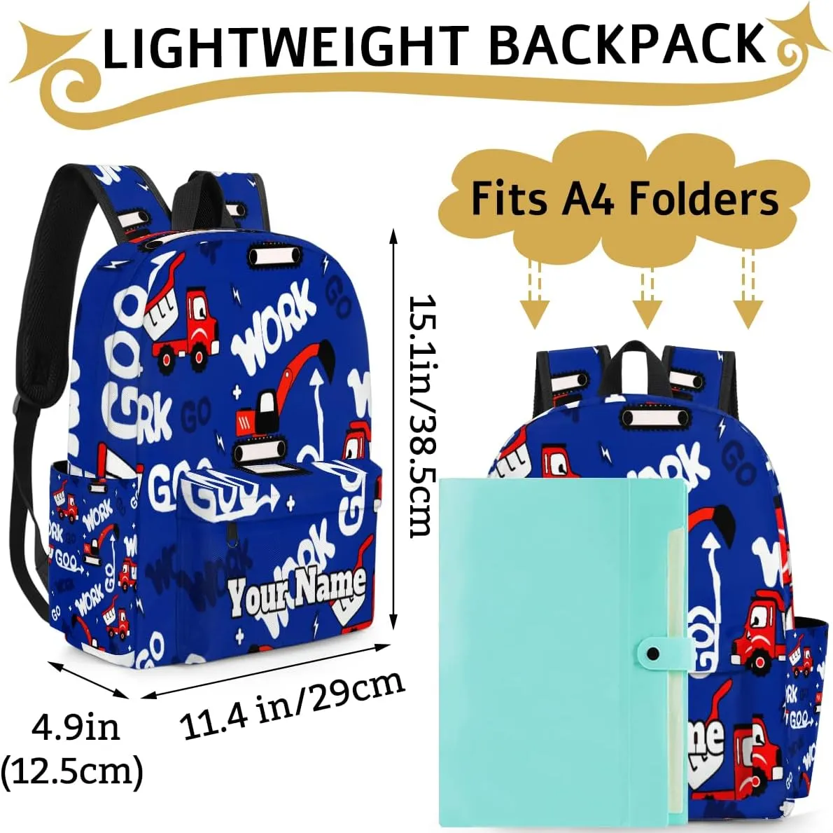 Personalized Construction Truck Preschool Toddler Backpack for Boys Girls Custom Kids Name Small Bookbags Kindergarten Elementary Backpack, Red Truck