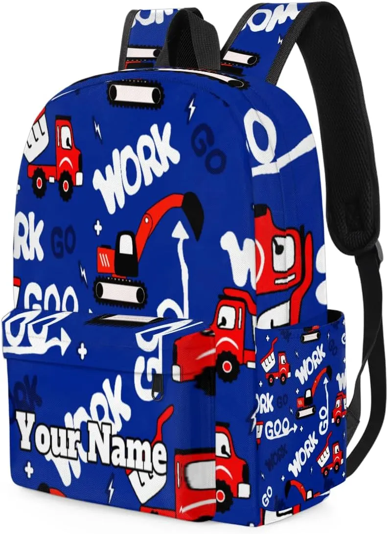 Personalized Construction Truck Preschool Toddler Backpack for Boys Girls Custom Kids Name Small Bookbags Kindergarten Elementary Backpack, Red Truck
