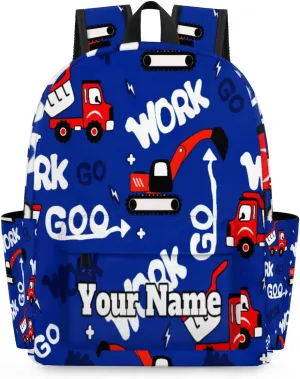 Personalized Construction Truck Preschool Toddler Backpack for Boys Girls Custom Kids Name Small Bookbags Kindergarten Elementary Backpack, Red Truck