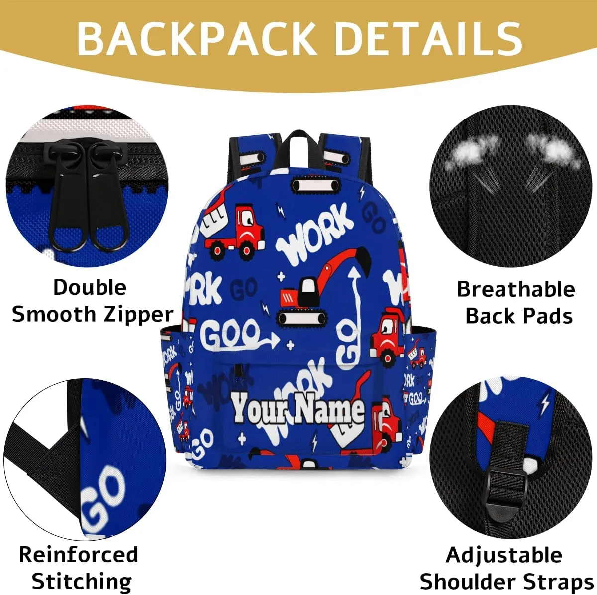 Personalized Construction Truck Preschool Toddler Backpack for Boys Girls Custom Kids Name Small Bookbags Kindergarten Elementary Backpack, Red Truck