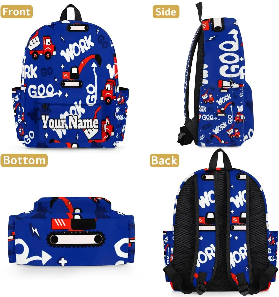 Personalized Construction Truck Preschool Toddler Backpack for Boys Girls Custom Kids Name Small Bookbags Kindergarten Elementary Backpack, Red Truck