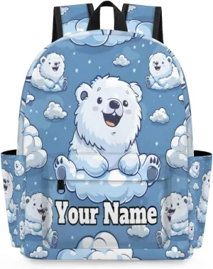 Personalized Cute Cartoon Polar Bear Preschool Toddler Backpack for Boys Girls Custom Kids Name Small Bookbags Kindergarten Elementary Backpack, Polar Bears