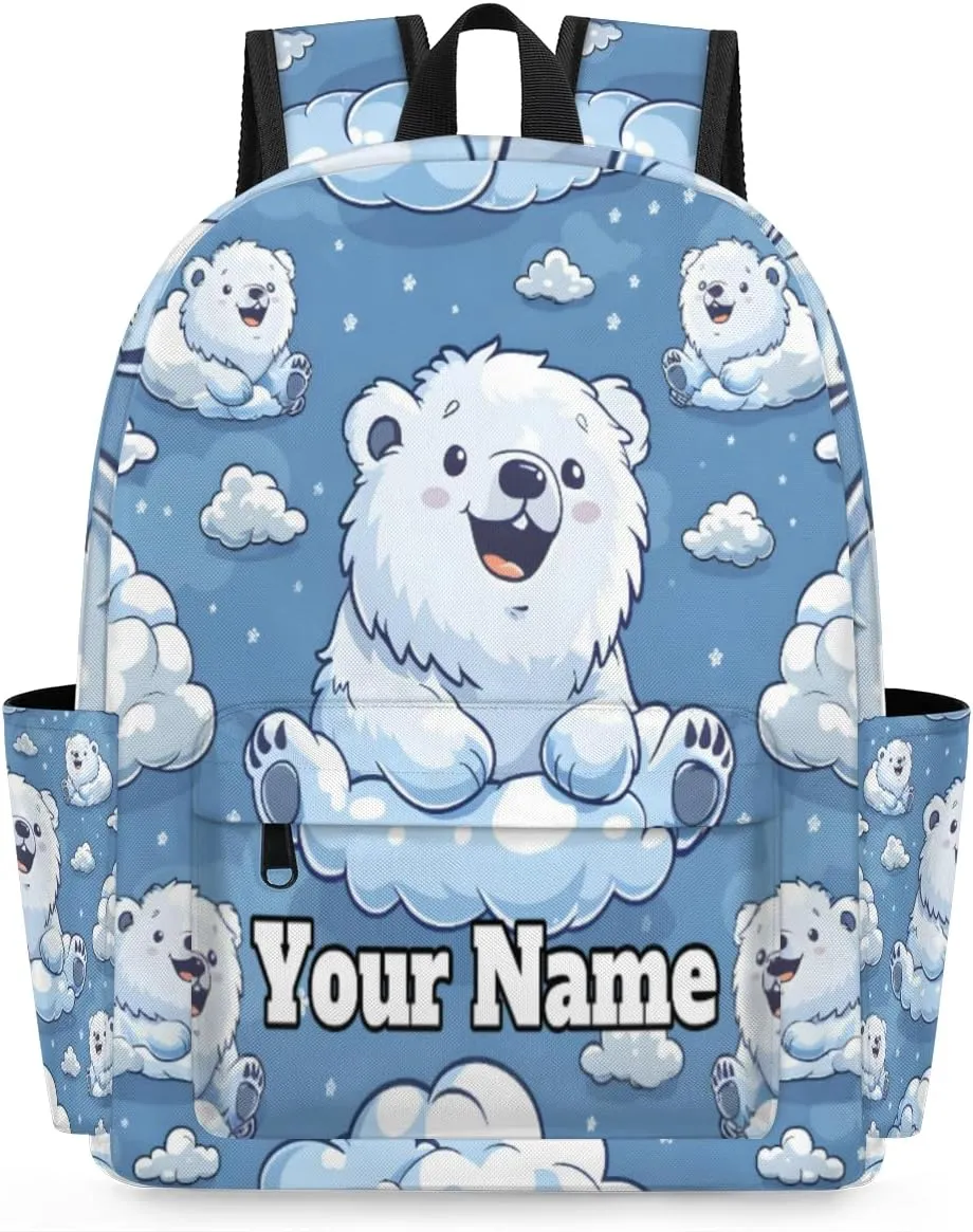 Personalized Cute Cartoon Polar Bear Preschool Toddler Backpack for Boys Girls Custom Kids Name Small Bookbags Kindergarten Elementary Backpack, Polar Bears