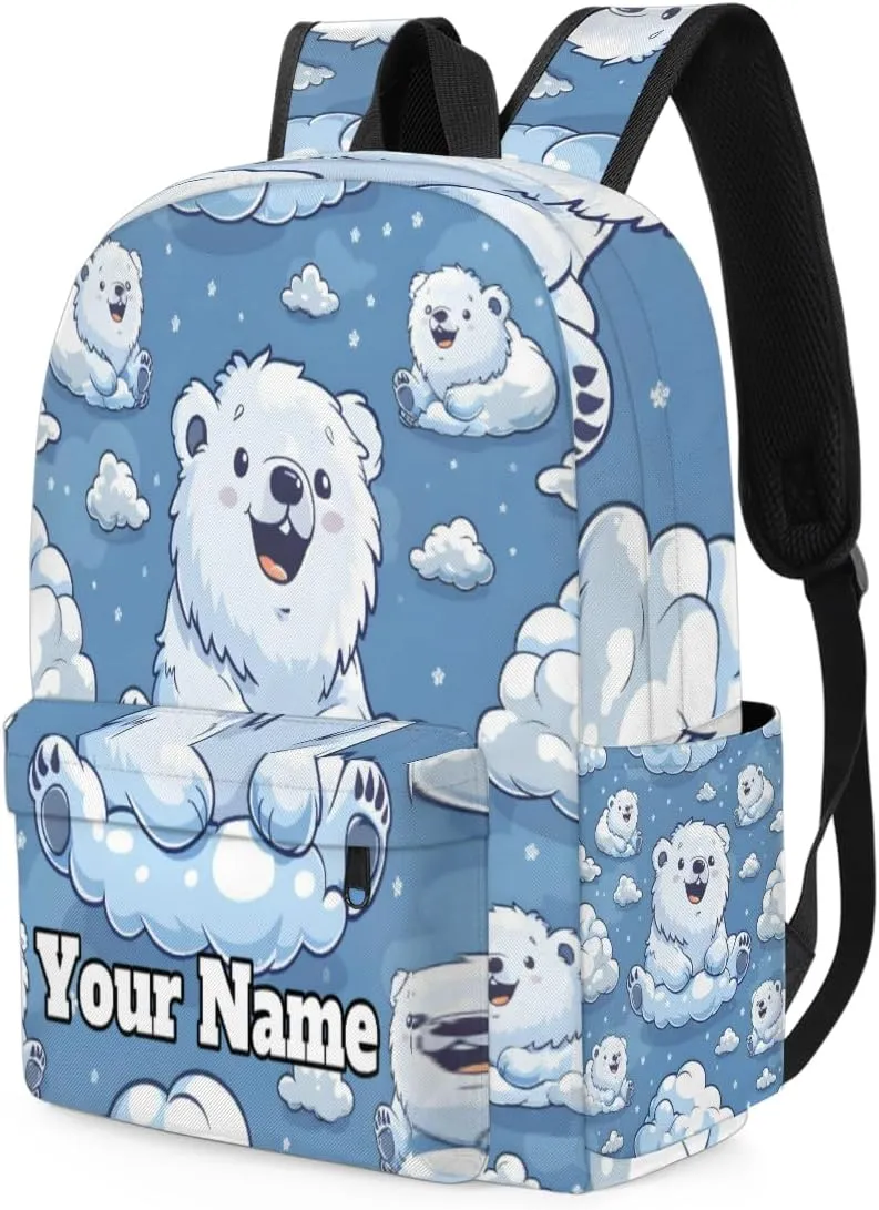 Personalized Cute Cartoon Polar Bear Preschool Toddler Backpack for Boys Girls Custom Kids Name Small Bookbags Kindergarten Elementary Backpack, Polar Bears